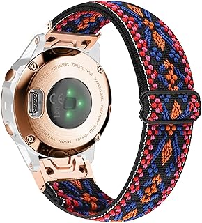 Abanen Elastic Watch Bands for Fenix 7S / Fenix 6S / Fenix 5S / Descent Mk2S, Quick Fit 20mm Soft Nylon Stretchy Embroidery Loop Breathable Wristband Strap for Garmin Fenix 5S Plus (Red Orange)