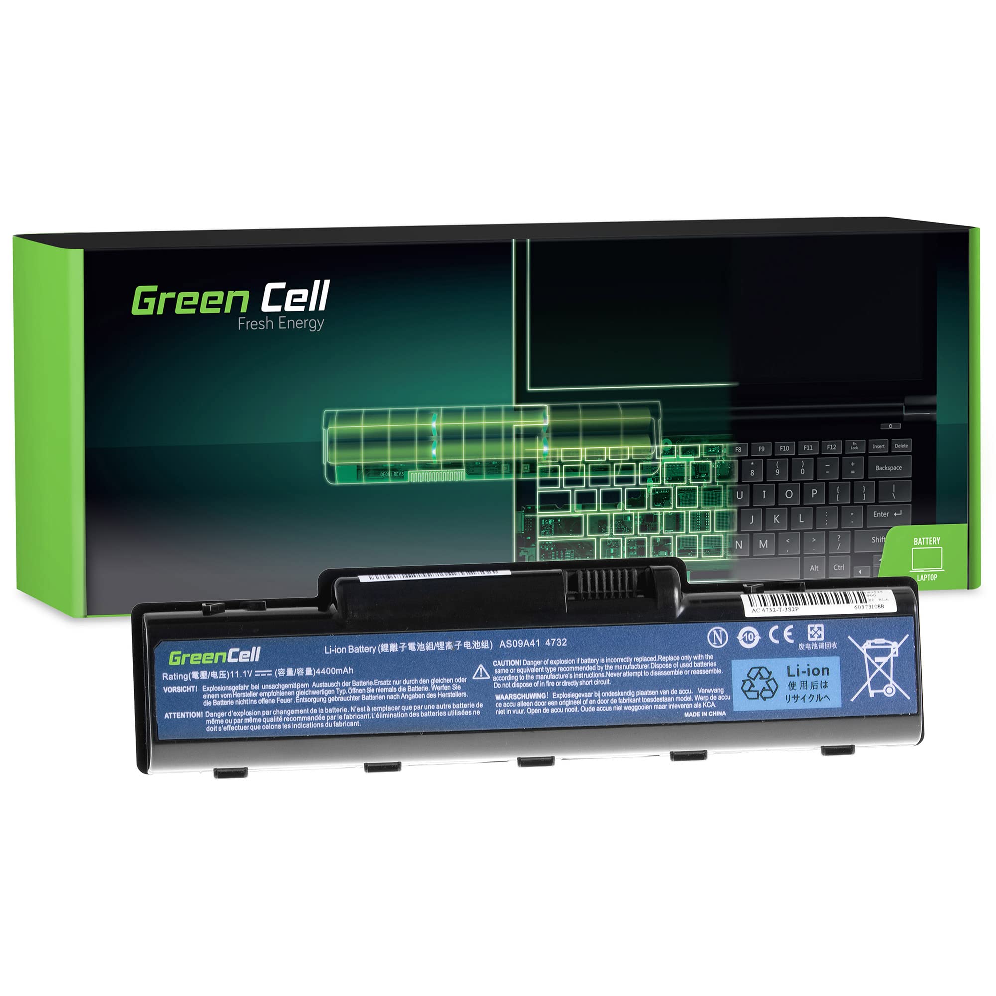 Green Cell Standard Series AS09A31 AS09A41 AS09A51 AS09A71 Battery for Acer/eMachines/Packard Bell/Gateway Laptop (6 Cells 4400 mAh 11.1 V Black)