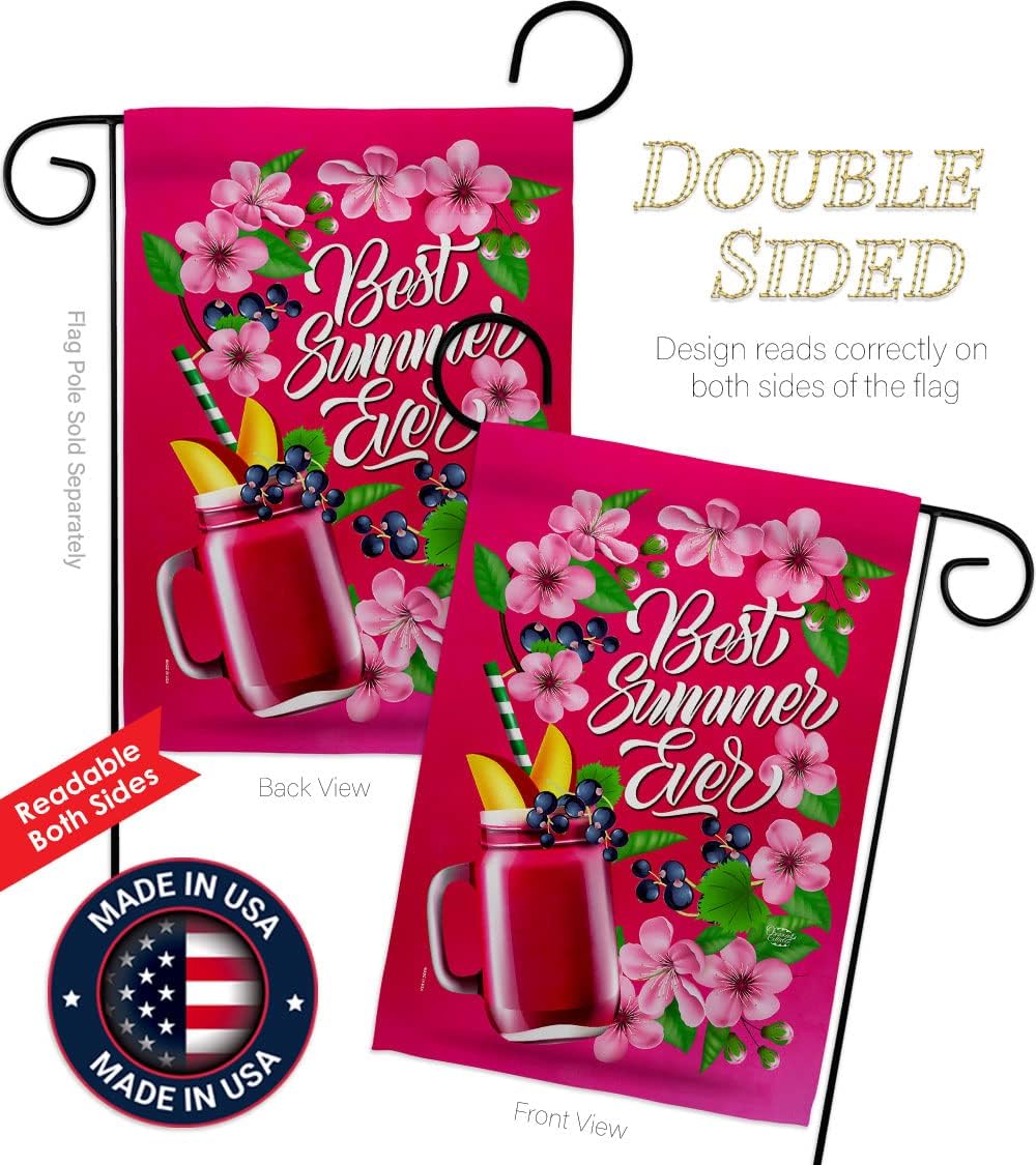 Summer Smoothie Garden Flag - Set Wall Hanger Fun In The Sun Beach Pool Luau Tropical Party Season Outdoor Summertime Sunny - House Decoration Banner Small Yard Gift Double-Sided Made USA 13 X 18.5