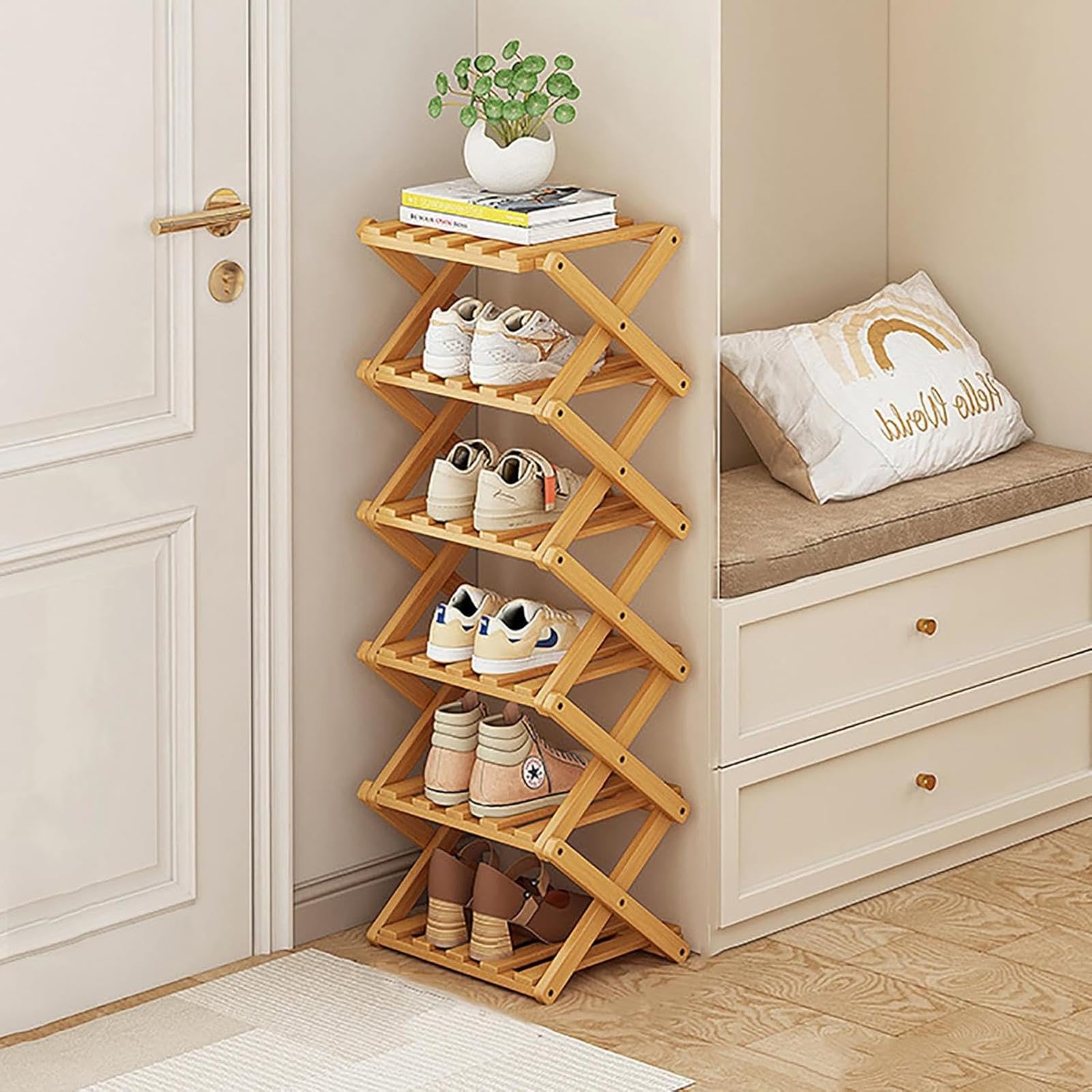 Étagère à chaussures en bambou solution anti-désordre pour entrées étroites et petits couloirs