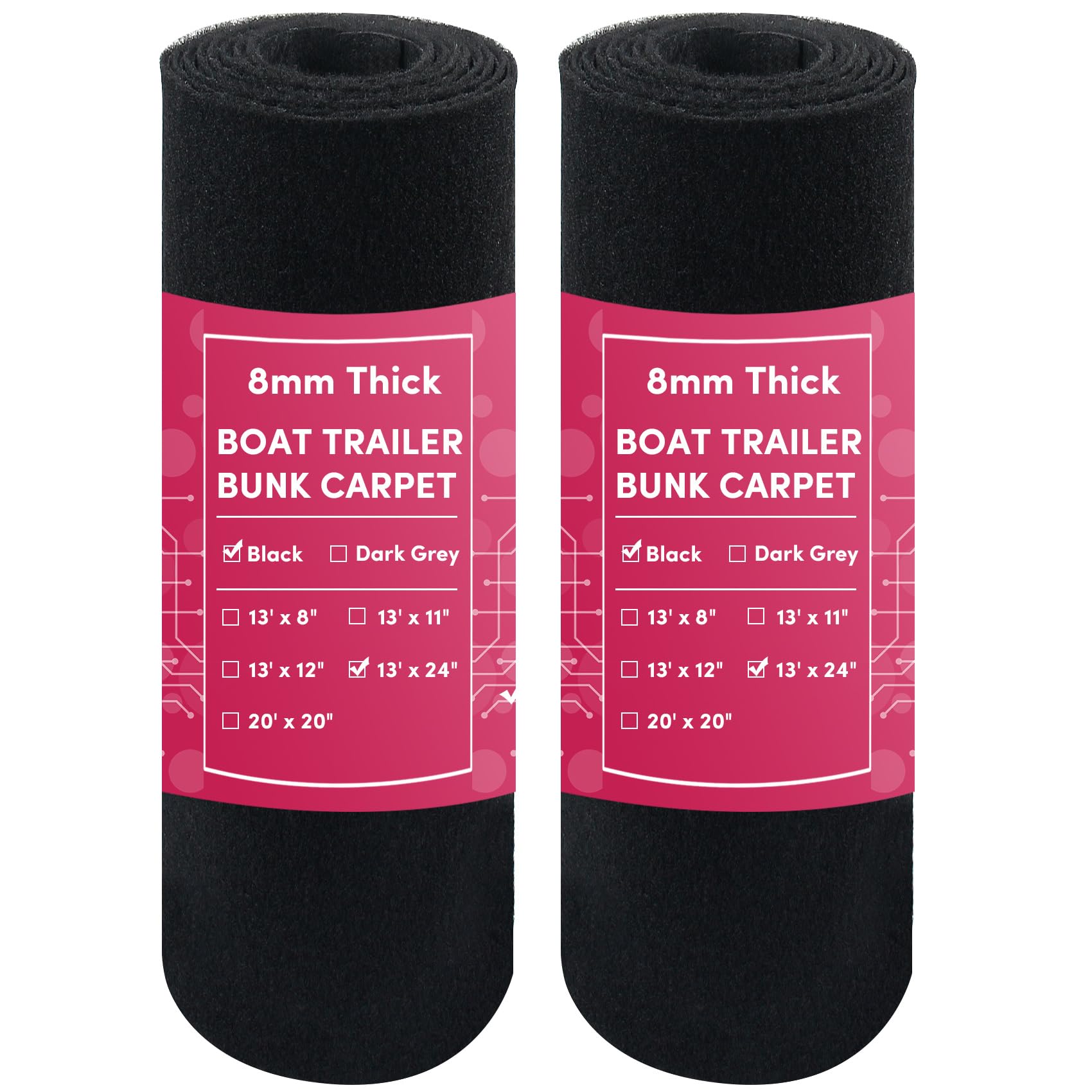 VEITHI Boat Trailer Bunk Carpet Black,24 inch x 13 feet Boat Bunk Carpet Trailer Bunk for Boat Trailers or Jet Ski Ramps (2 Pack)
