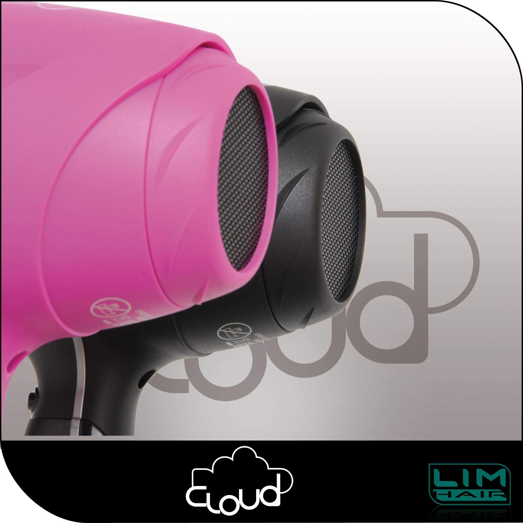 Secador de cabello LIM HAIR CLOUD especialmente LIGERO para uso PROFESIONAL, de alta potencia 2200 W. IONIC TOURMALINE. Con 2 boquillas y 6 opciones de uso (FUCSIA)