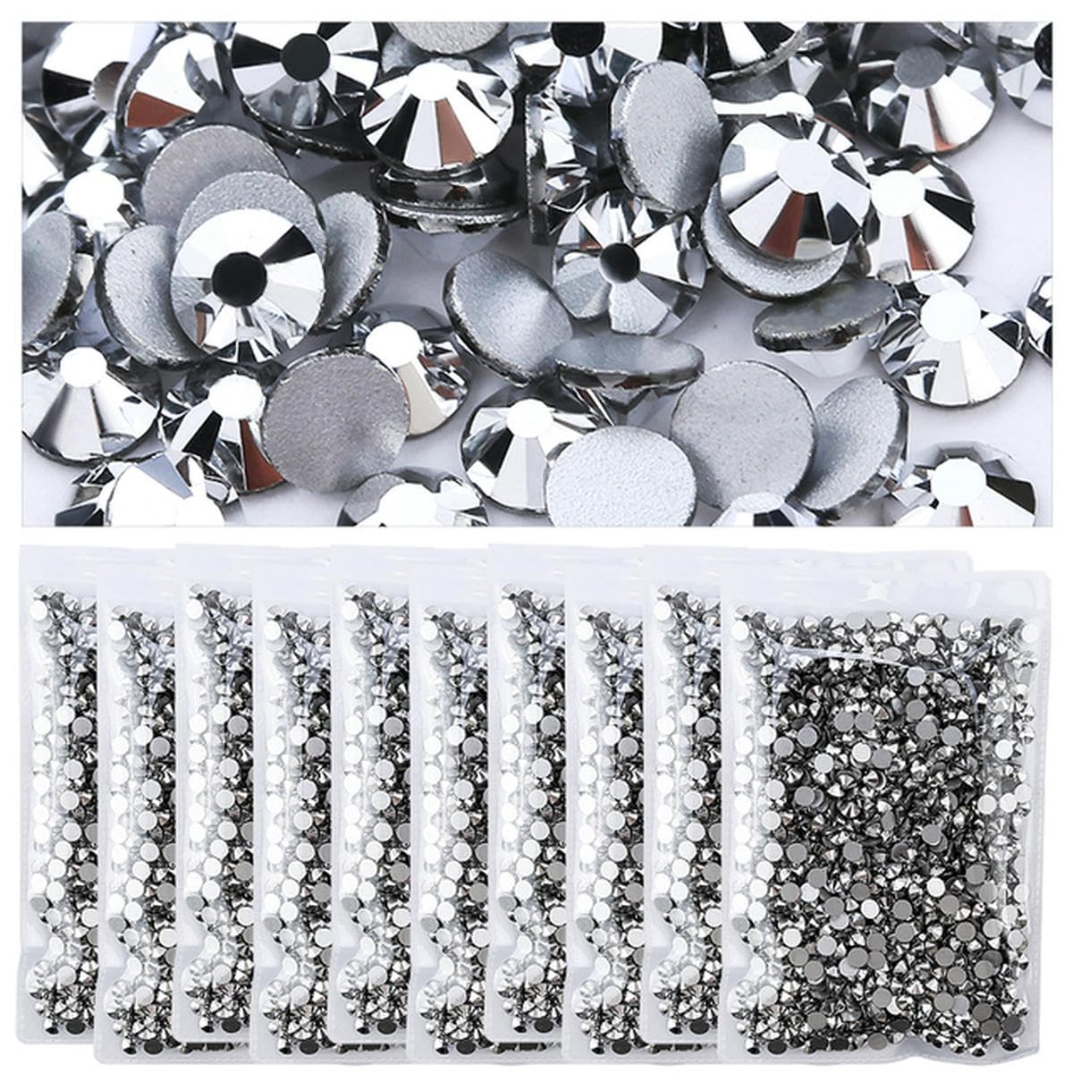 in Massa Strass per Vestiti Fai da Te Retro Piatto Diamanti Decorazioni Strass per Unghie Cristalli AB Glitter Face Stone-Sliver-Mix (SS6-20) x 10 Sacchetti