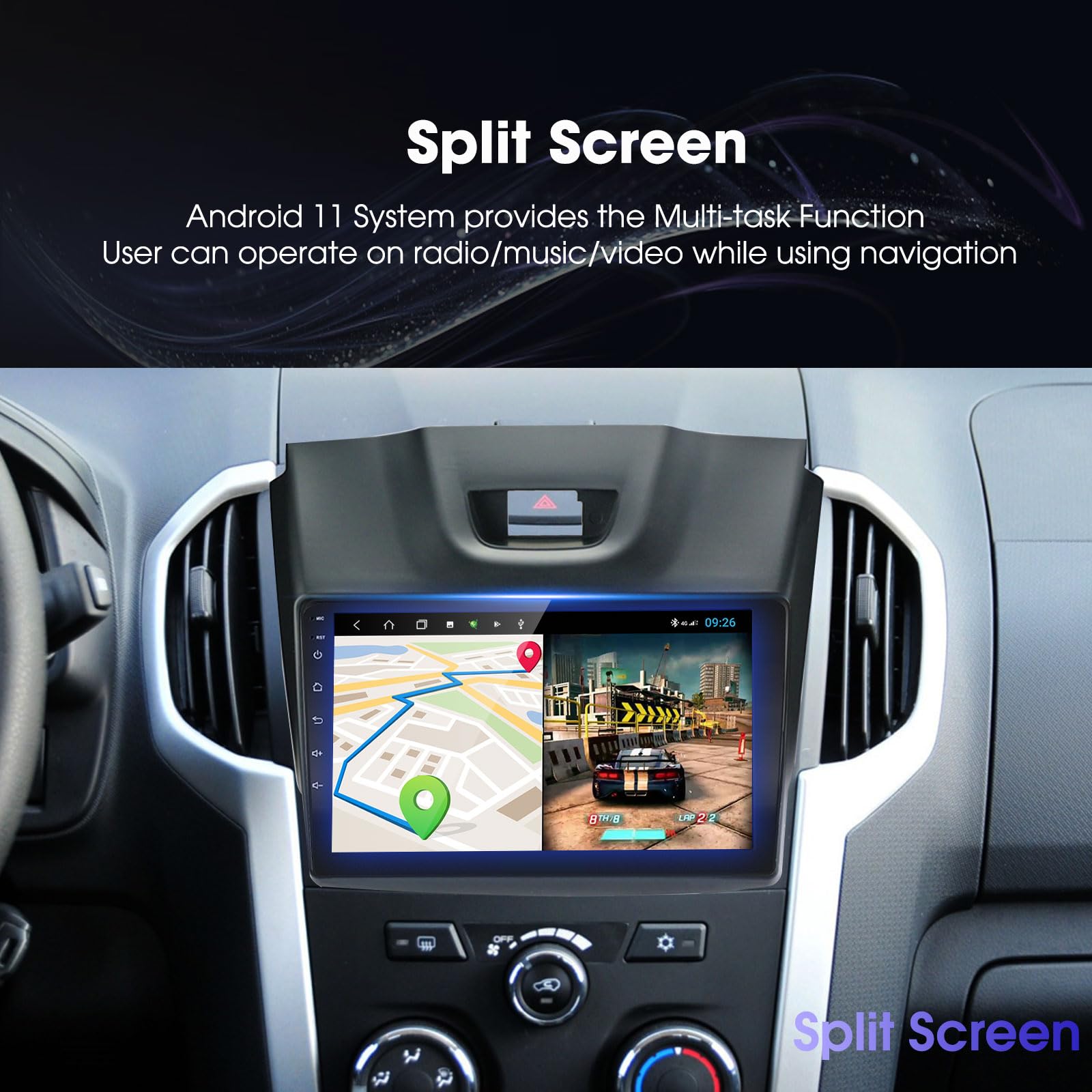 EZoneTronics Android 13 Radio de Coche Estéreo para Isuzu D-MAX 2012-2018, MU-X 2013-2017 con Carplay Android Auto Pantalla táctil 9 Pulgadas Navegación GPS Bluetooth USB WiFi FM RDS Player 2G + 32G