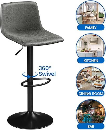 Miniatura 7 de Yaheetech Juego de 4 taburetes de bar, taburetes de bar giratorios ajustables sin brazos con respaldo y reposapiés, sillas de barra de altura de