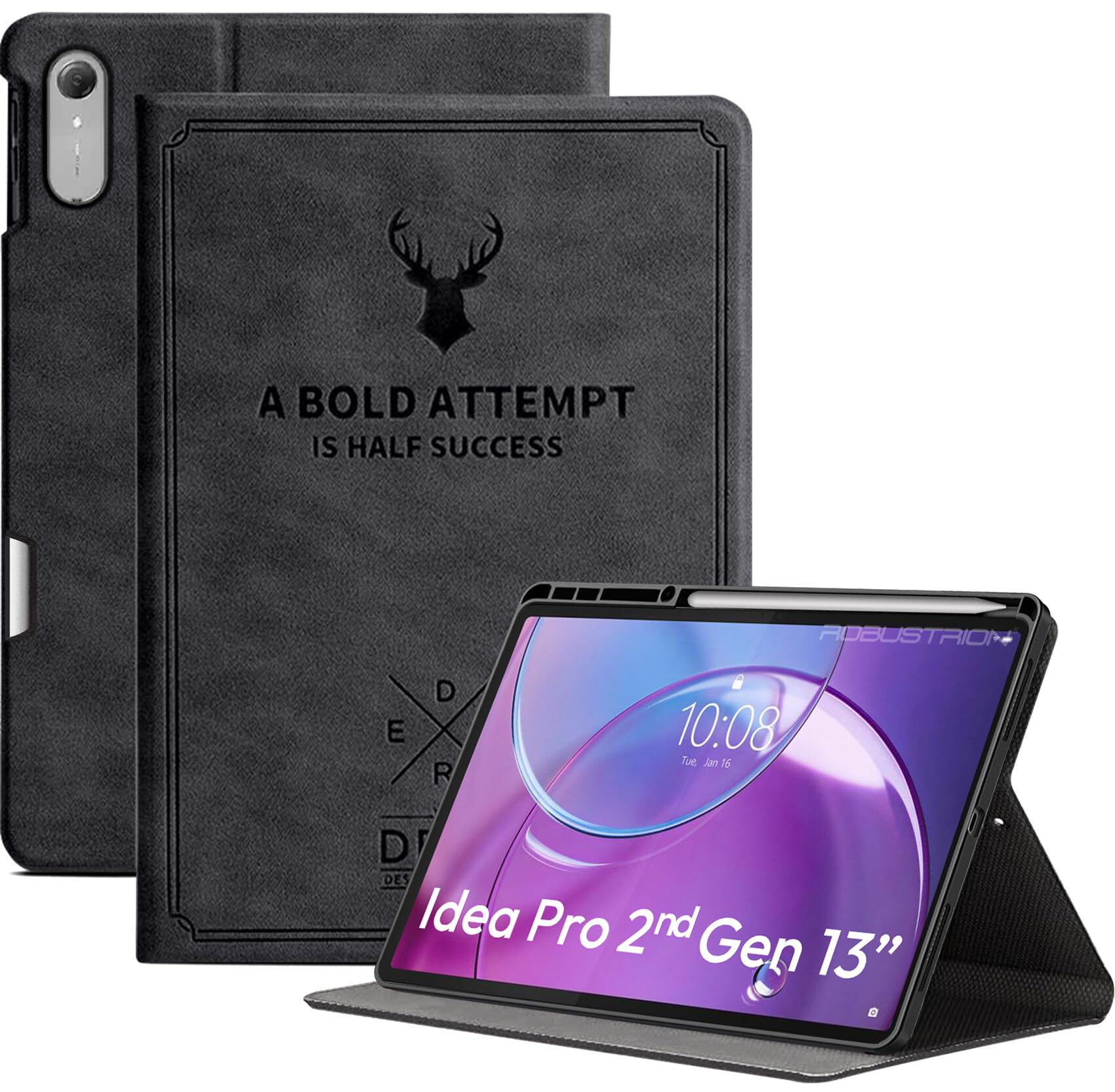Robustrion Case for Lenovo Idea Tab Pro 2nd Gen 13 inch Cover Case with [Pencil Holder], Deer Pattern Flip Cover for Lenovo Idea Tab Pro Gen 2 Cover Case 13 inch [Auto Sleep Wake Support] - Black-image-24