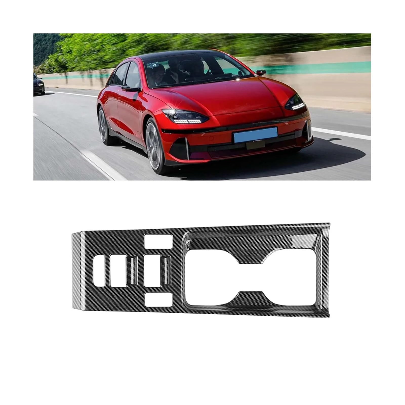 Pour Hyundai IONIQ 6 2022 2023 + LHD voiture en Fiber carbone Console centrale eau support verre décoration couverture garniture autocollant Revêtement carbone console centrale Panneau
