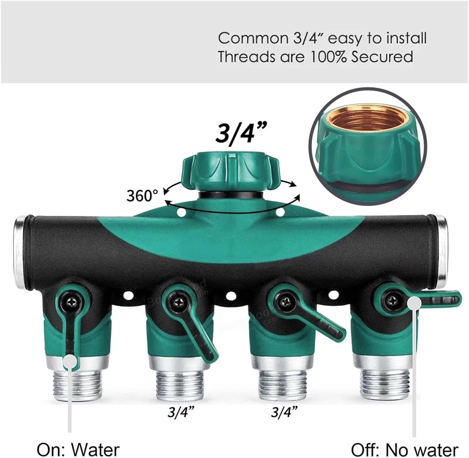 Heavy Duty Metal 4 Way 3/4'' Thread Faucet Splitters With Outdoor Water Tap Connectors Shut Off Valves For Garden Hose Adapter(NPT-1PCS)