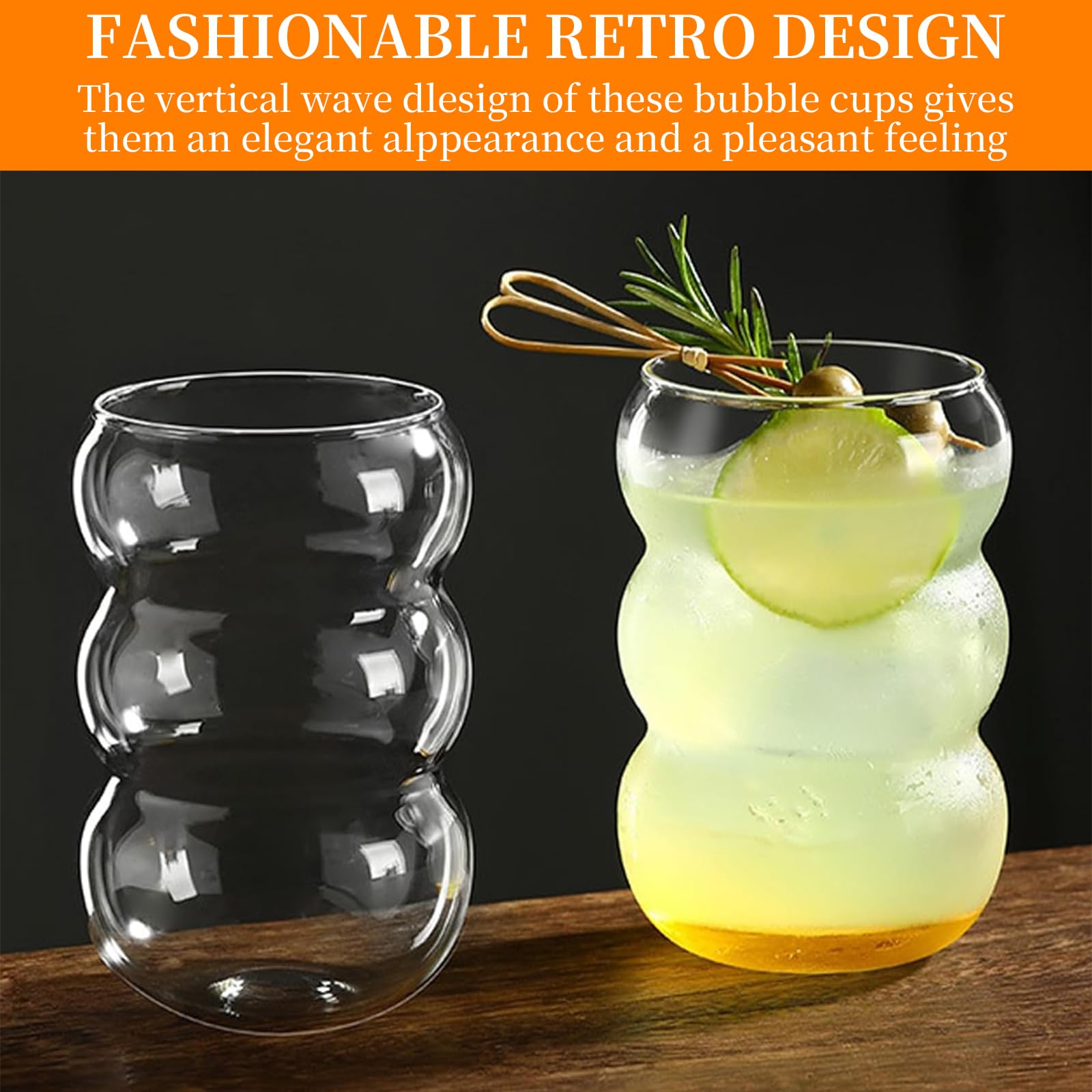 Bicchiere in borosilicato di Grande capacità 550 ml, (Bicchiere 550 ml*4 + cannucce*4 + Spazzola per la Pulizia delle cannucce*1)
