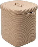 Vista 21 de Cesta de almacenamiento rectangular extragrande de 22 x 14 x 18 pulgadas con tapa, cesta de almacenamiento grande de cuerda de algodón, cesta