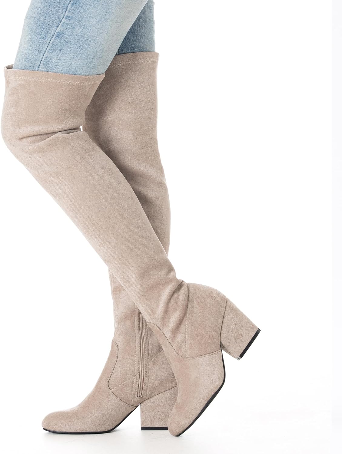 N.N.G Women Over the Knee Boots Low Heel Winter Block Suede Thigh High Chunky OTK Long Comfort