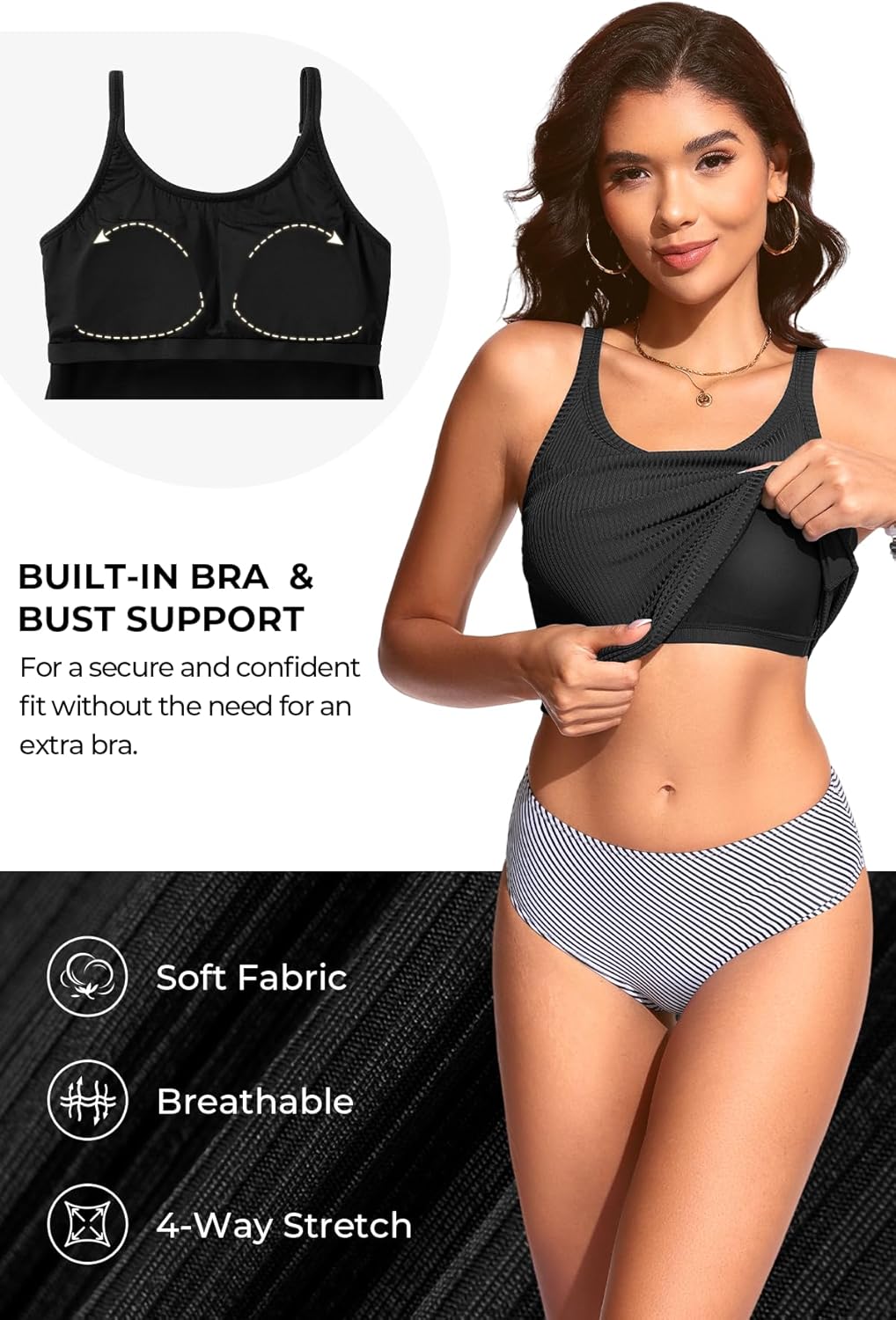 Women Tankini Top Only - Tummy Control Bathing Suit Top Ribbed Swim Tank No Bottom 2025 - Image 5