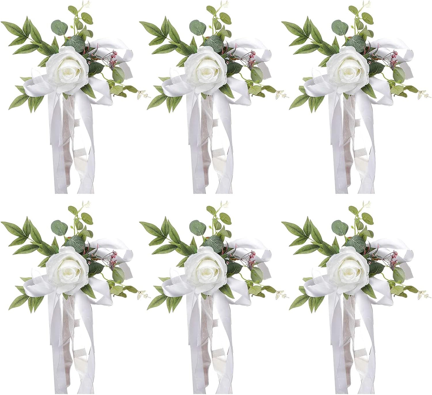 Wedding Aisle Decorations Pew Flowers,6 Pcs Artificial Rose Flower Chair Decoration Church Celebration Fake Flower Props for Wedding Party Party Photography