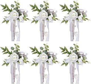 MEUMITY Wedding Aisle Decorations Pew Flowers,6 Pcs Artificial Rose Flower Chair Decoration Church Celebration Fake Flower Props for Wedding Party Party Photography