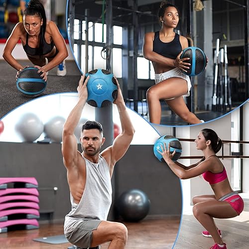 Miniatura 5 de Yes4All Balón medicinal con agarre de doble textura, pelota medicinal pesada para entrenamientos, entrenamiento de equilibrio, fuerza central,