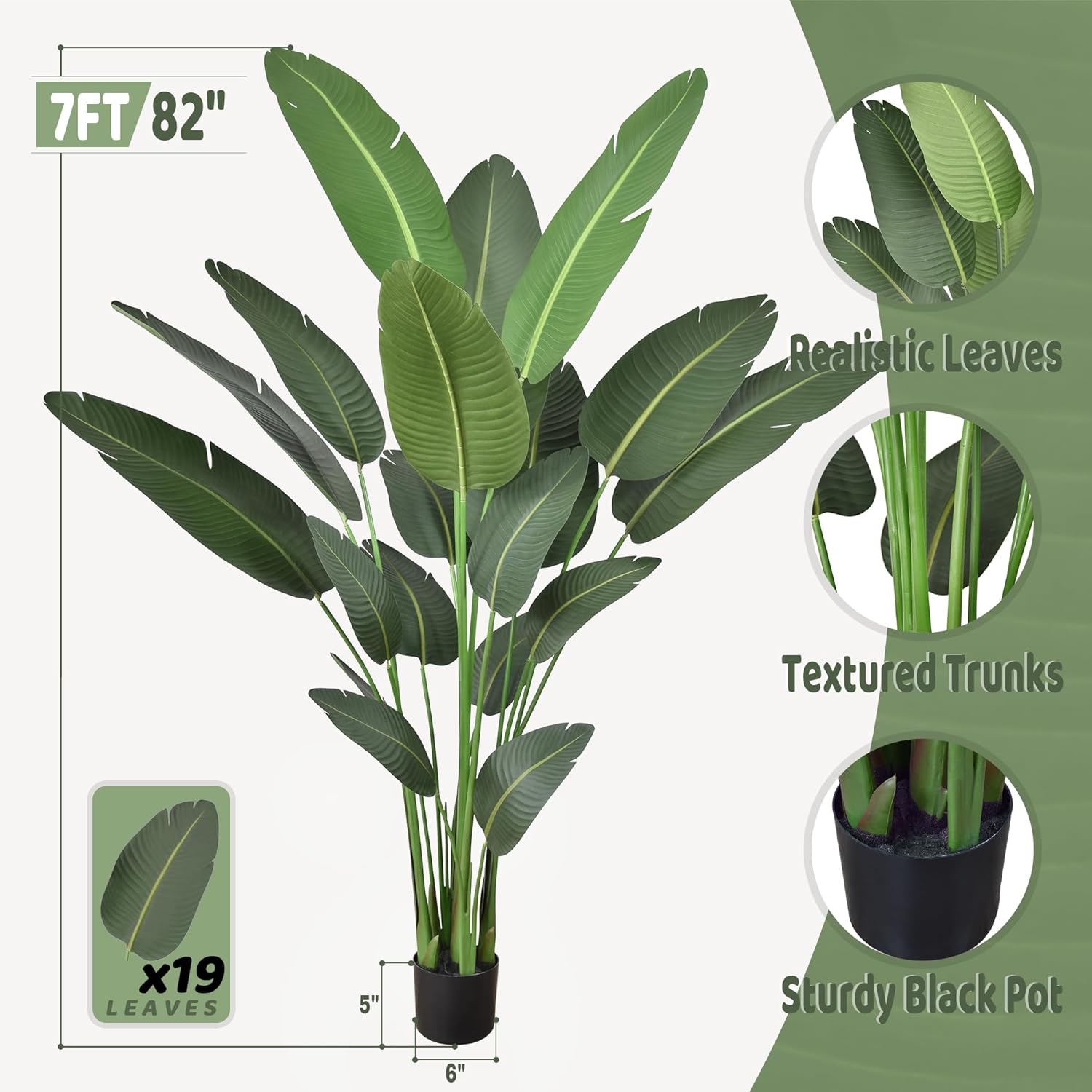 Artificial Bird of Paradise Tree 7FT with 19 Leaves Realistic Thick Banana Leaf Tall Large Faux Tropical Plant 82 Inch Black Pot for Indoor Home Office Poolside Porch Mall Hotel School Decor - Image 2