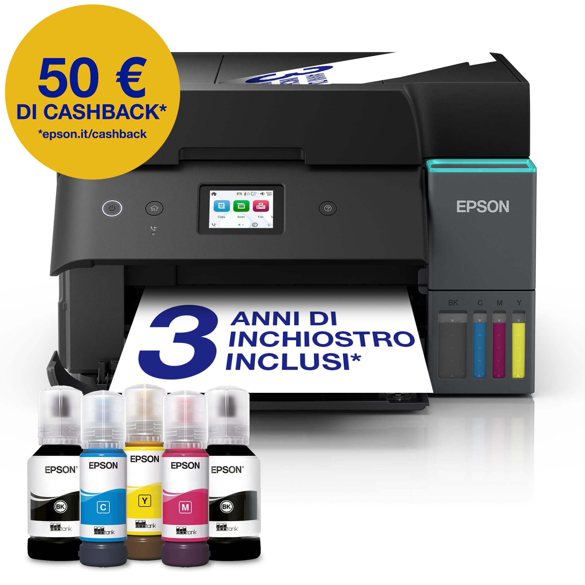 Epson EcoTank ET-4955 Stampante multifunzione A4 Wi-Fi AirPrint ADF fronte/retro scansione copia fax