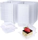 100 Pack Clear Plastic Square Hinged Food Container,Disposable Plastic To Go Containers with Clear Lids,Cake Slice Containers Clamshell Takeout Tray for Pastry,Salad,Dessert(5.1