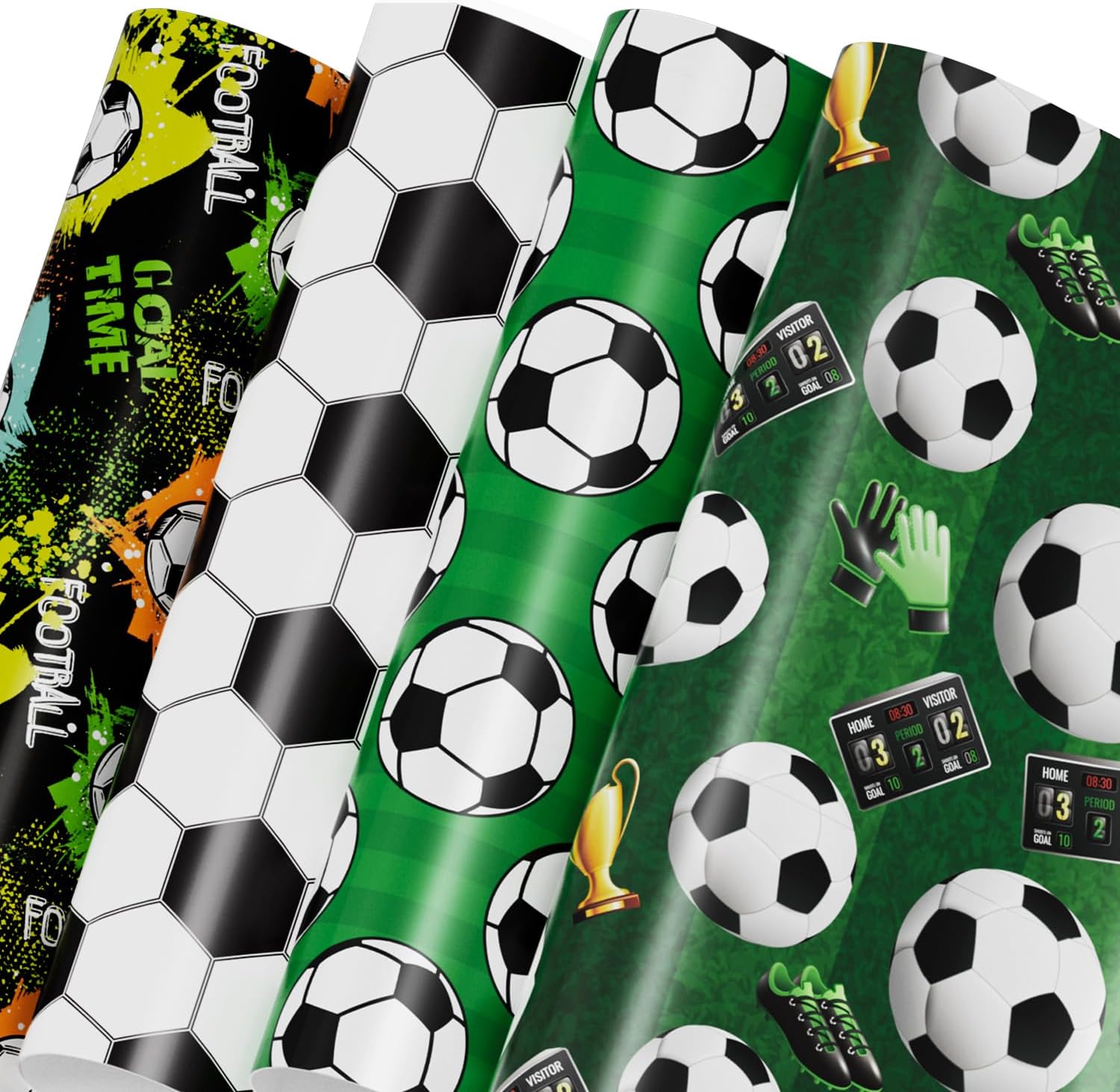 Mpanwen Soccer Wrapping Paper for Boys Kids, 12 Sheets