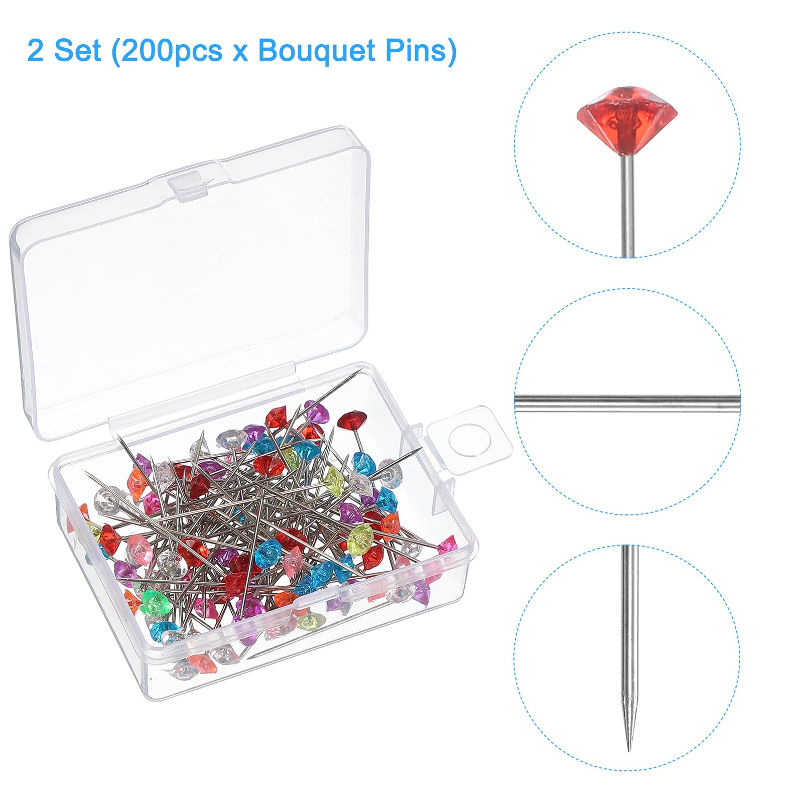 uxcell 200 Stück Blumenstraußnadeln, 3,8 cm, Anstecknadeln mit geradem Kopf, für Hochzeitsstrauß, Nähen, Dekoration, Basteln, bunt