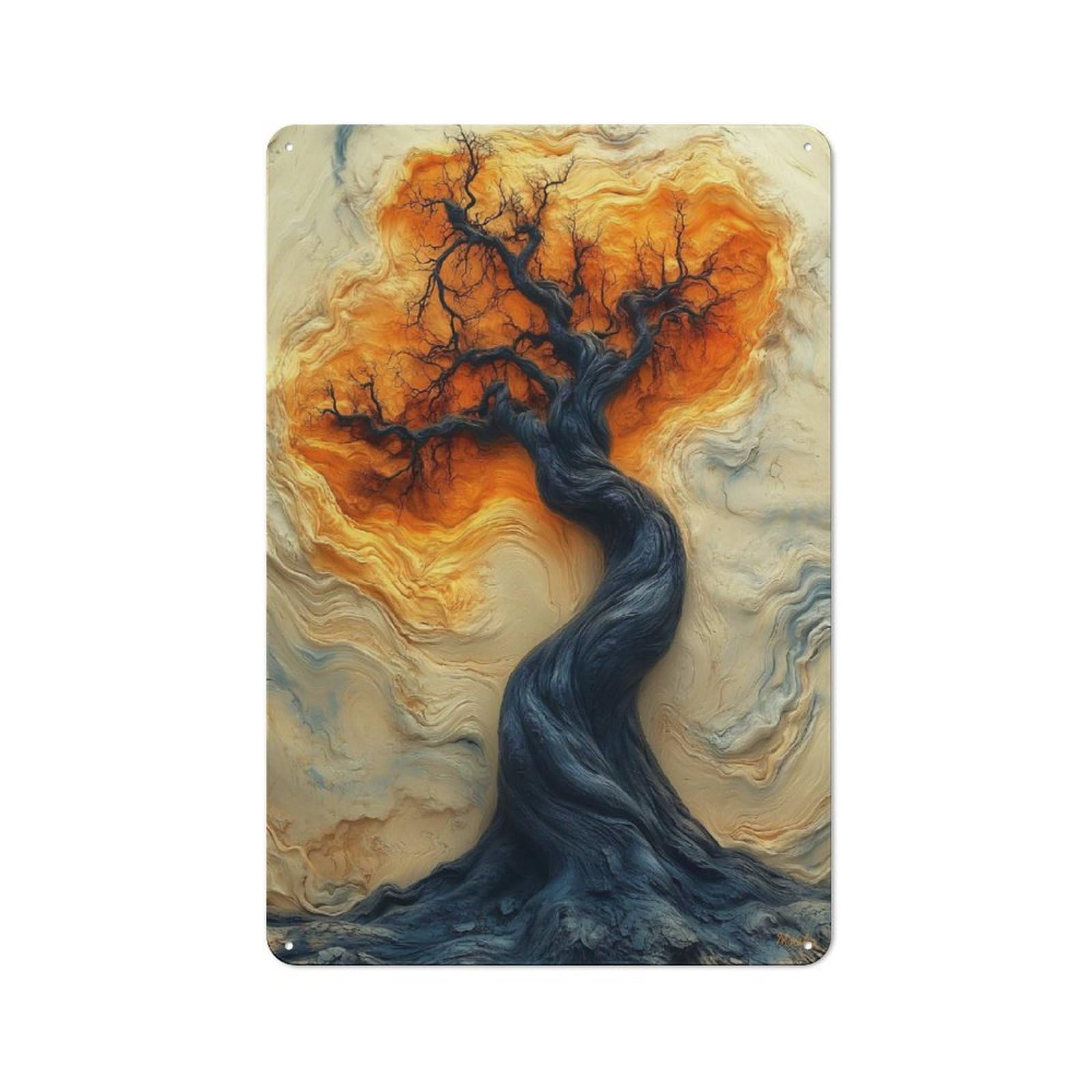 Junmoney Enigmatic Surreal Tree - Mystical Abstract Ar T Vintage Metal Wall Decor 30X20cm, Tin Wall Sign For Restaurant, Kitchen, Counter Or Breakfast Nook