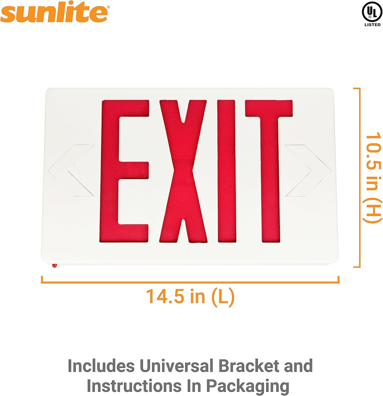 Sunlite 04308 LED Red Exit Light, Emergency Backup Battery, 1 or 2 Faced White Plate, 120-277 Volts, Rechargeable NiCd Battery, UL Listed, For Office, Hospital, Hotels & School Use