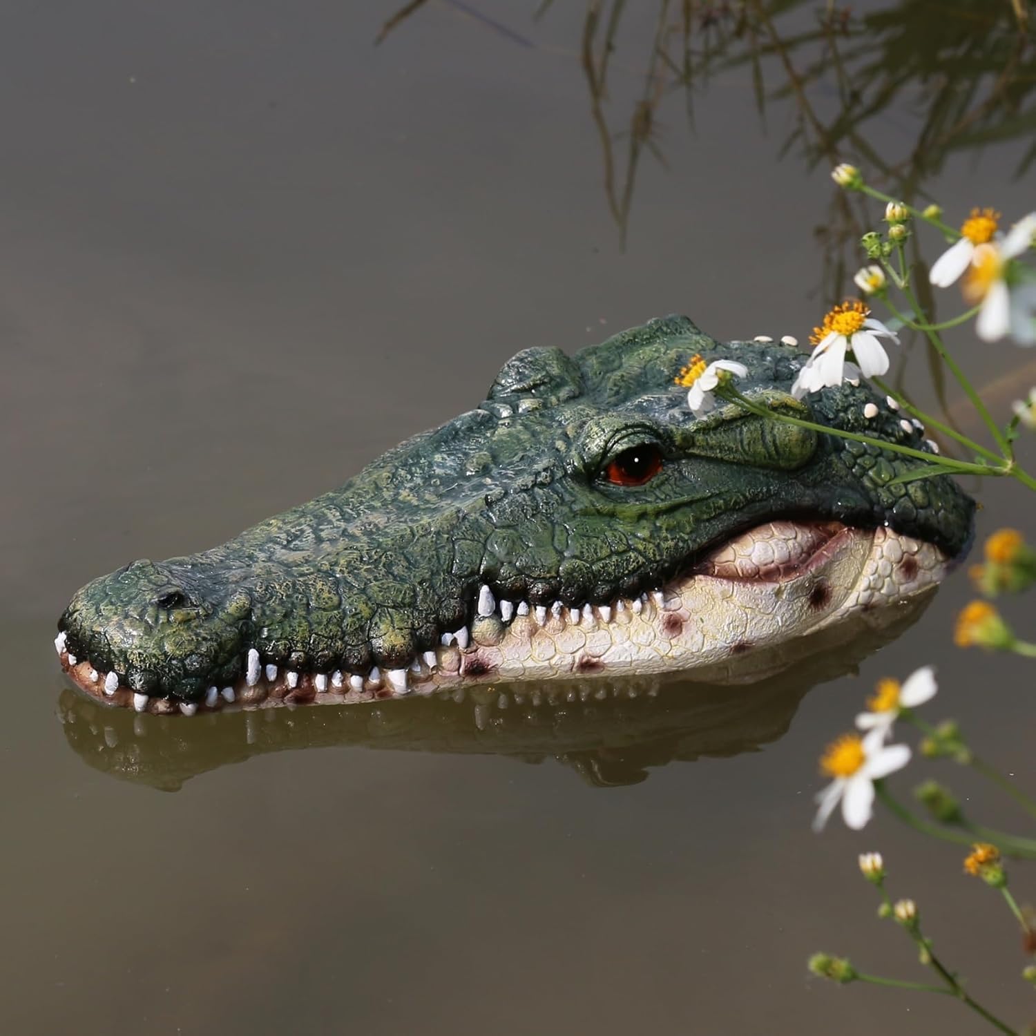 SHAODIE 12.6in Realistic Floating Alligator Head Decoy for Ponds & Pools - Premium Quality Crocodile Decor, Duck Deterrent, Garden & Yard Animal Protector, Lifelike Predator Replica