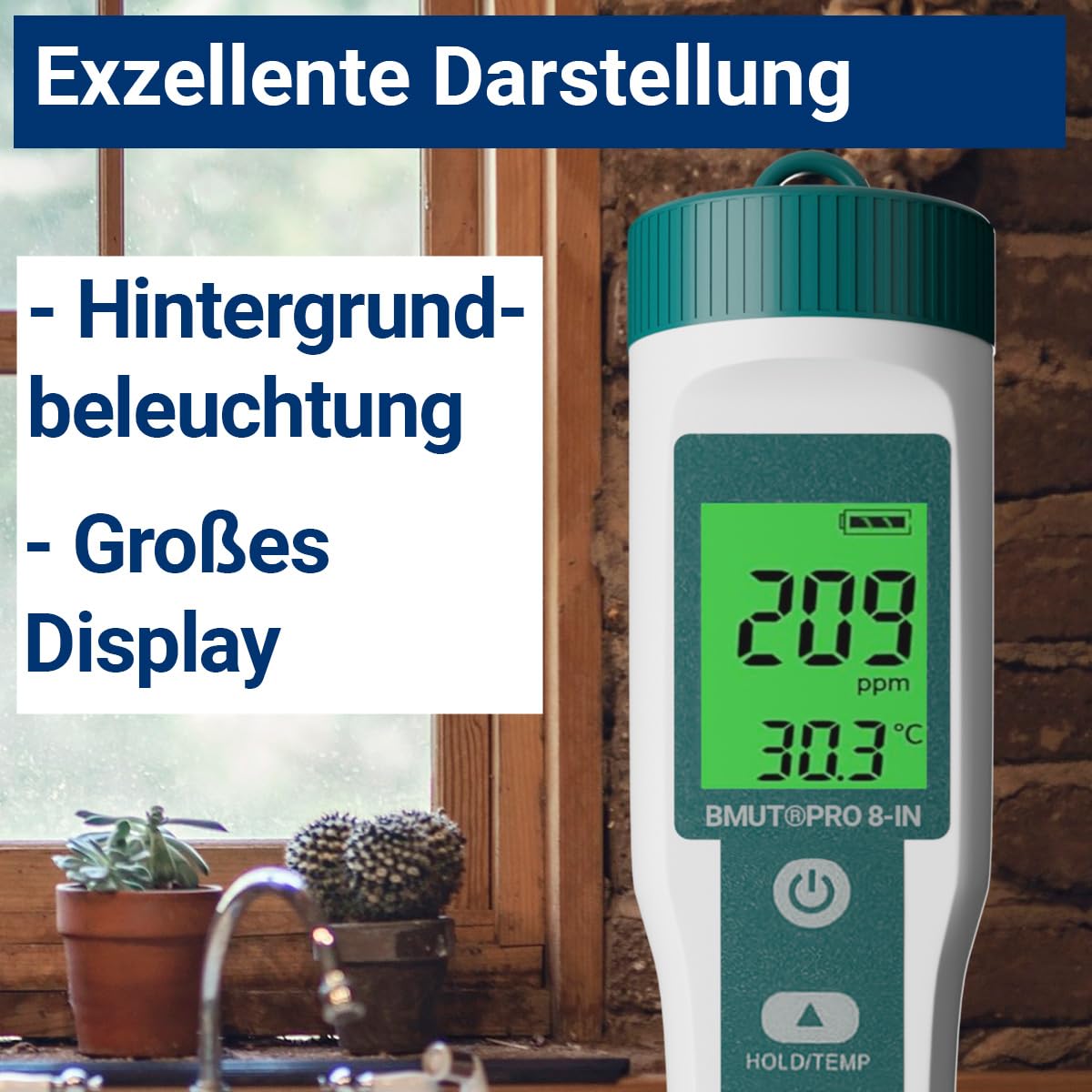 Miernik pH 8 w 1 do wody, pH | TDS | EC | zasolenia | ORP | H2 | termometr z wyświetlaczem LCD, bardzo precyzyjny tester wody – do wody pitnej, napojów, basenu i akwarium