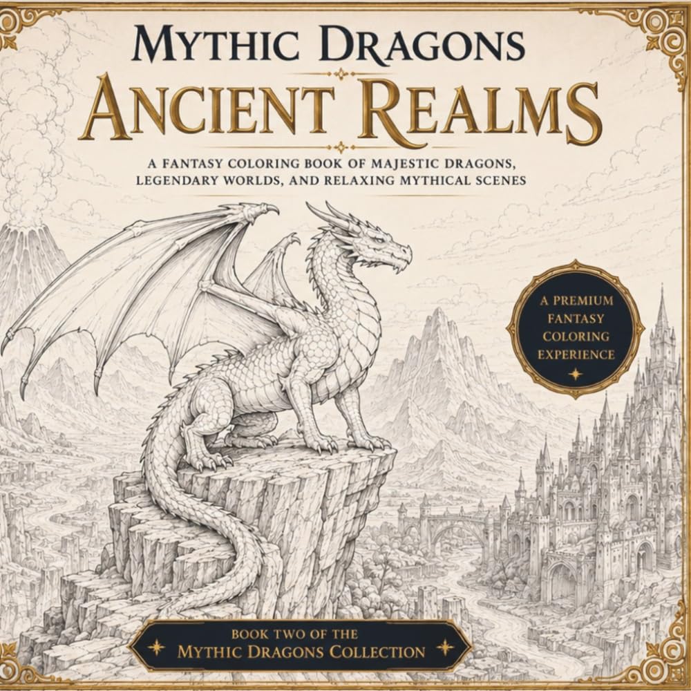 Mythic Dragons - Ancient Realms: A Fantasy Coloring Book of Majestic Dragons, Legendary Worlds and Relaxing Mythical Scenes