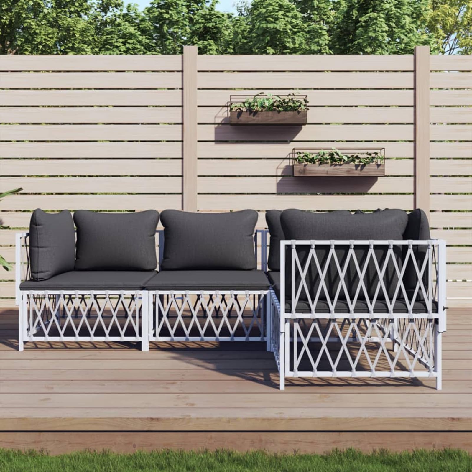 Meubles de jardin 4 pièces en acier blanc ShGaxin avec coussins pour terrasse