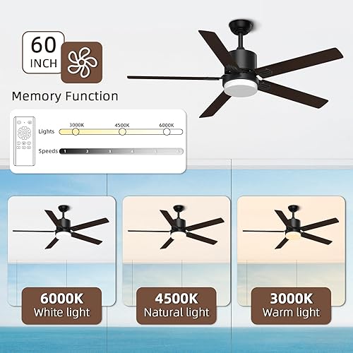 Miniatura 5 de Jayjuly Ventiladores de techo con luces y control remoto, ventilador negro de 60 pulgadas para exteriores con control remoto para patio, dormitorio,