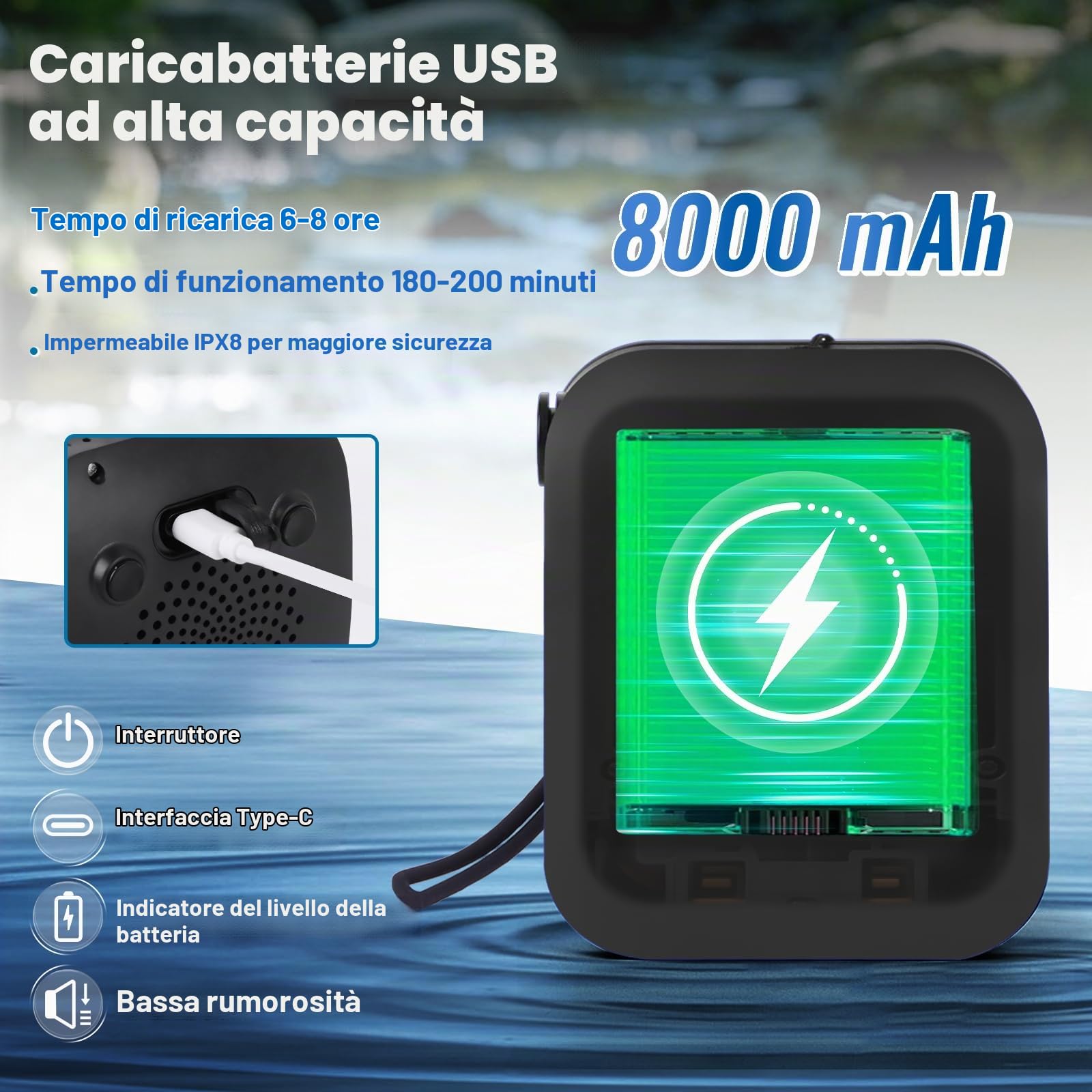 Charmofun Doccia da Campeggio, Doccia Portatile Aggiornata, 8000 mAh Doccia Pompa da Campeggio con Doccia Filtrabile, Display Intelligente a LED, Doccia Esterna per Spiaggia Giardino (8000mAh-B)
