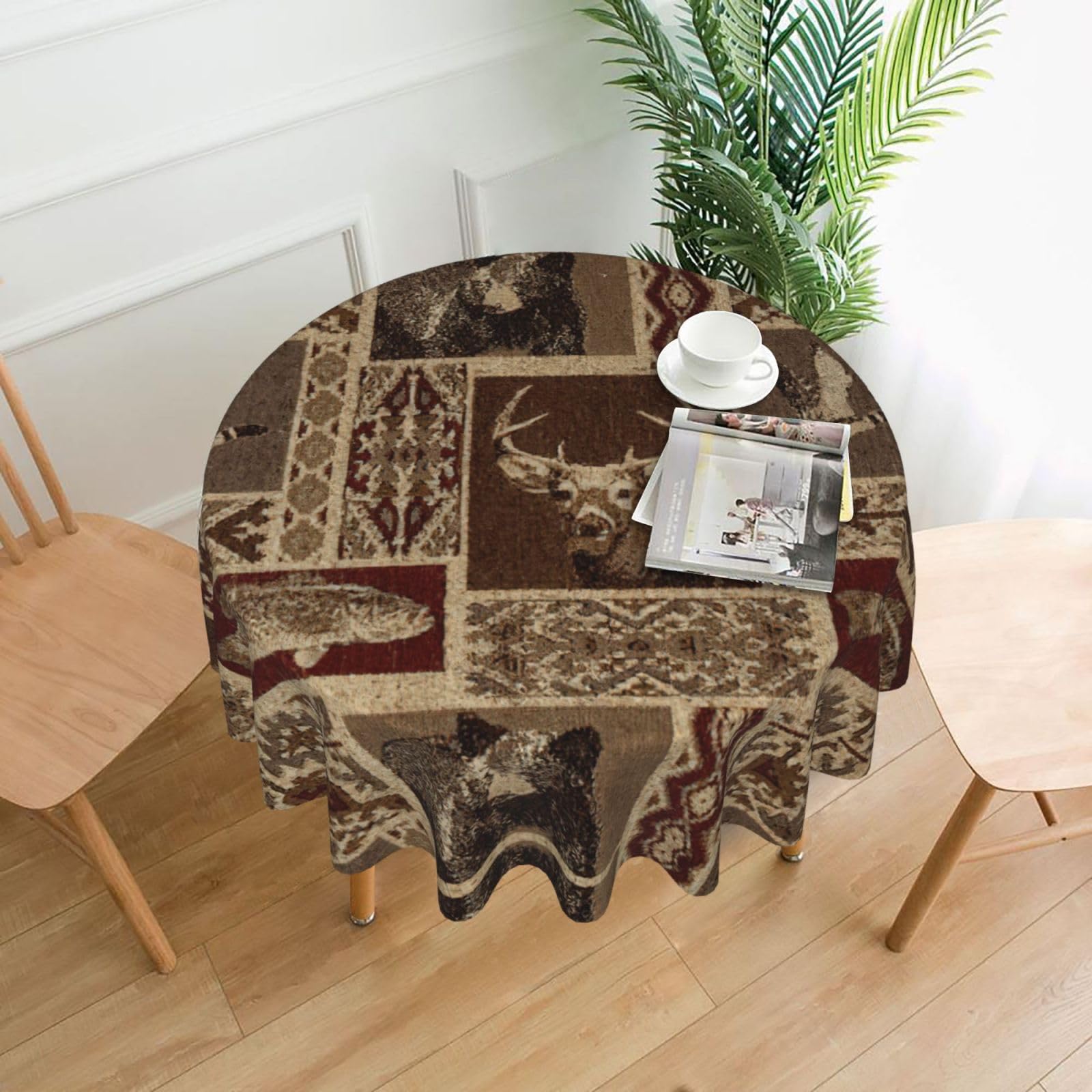 Zcmkjlg Moose Bear Deer Print Quick Ship Round Tablecloth 60in Polyester Washable Cover for Dining Room