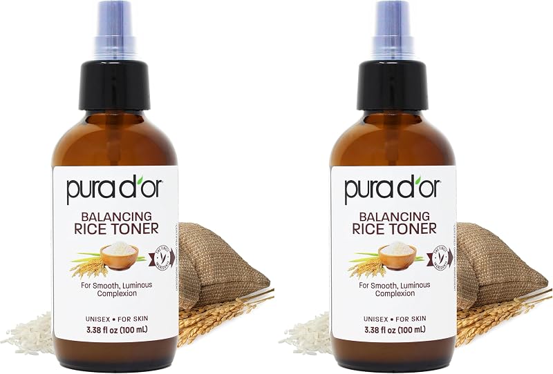 PURA D'OR Tônico Facial de Água de Arroz sem Álcool, 100 mL, Pacote com 2