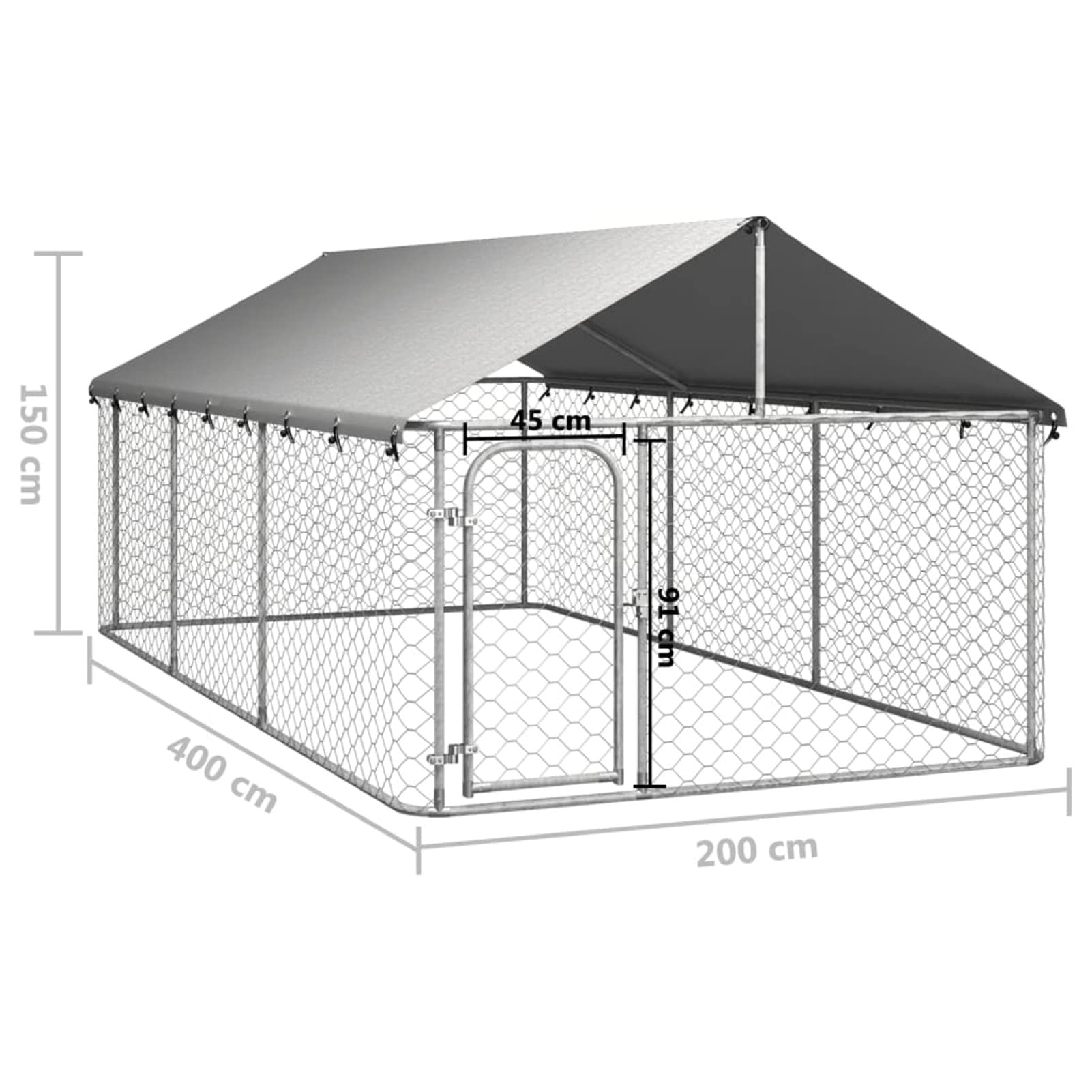 Festnight Perrera de Exterior con Techo Jaula para Perros con Cerradura Caseta para Perros Mascotas Animales Perro Grande Exterior 400 x 200 x 150 cm