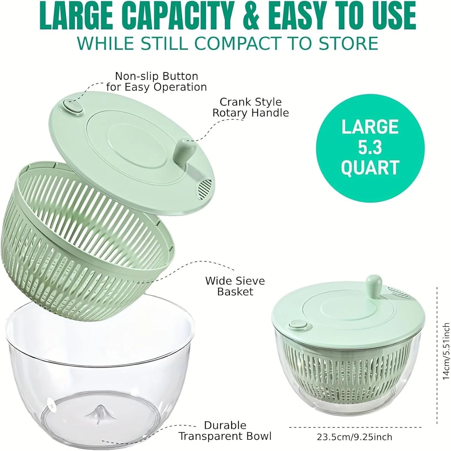 Large Capacity Multi-function Salad Spinner, Salad Spinner Stainless Steel, Vegetables Fruits Washing Bowl, With 5 Blade Slicer Egg Yolk Strainer Shredder (white)