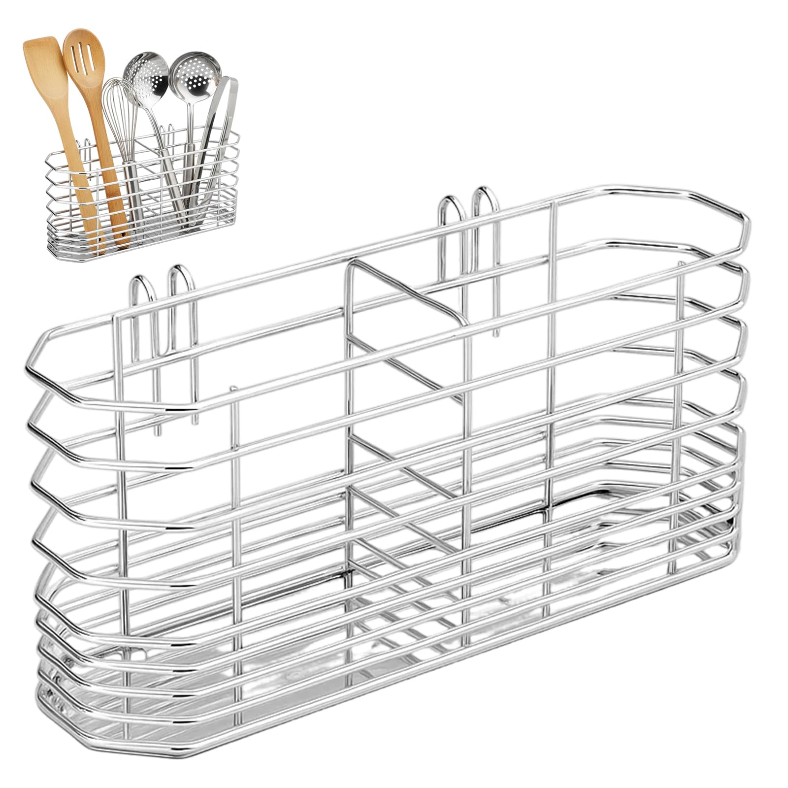 QhgPnt Cutlery Drainer for Sink, Stainless Steel Utensil Drainer with Compact Size, Cutlery Holder for Sink, Space-Saving Cutlery Drying Rack, 14cm x 9cm x 4cm