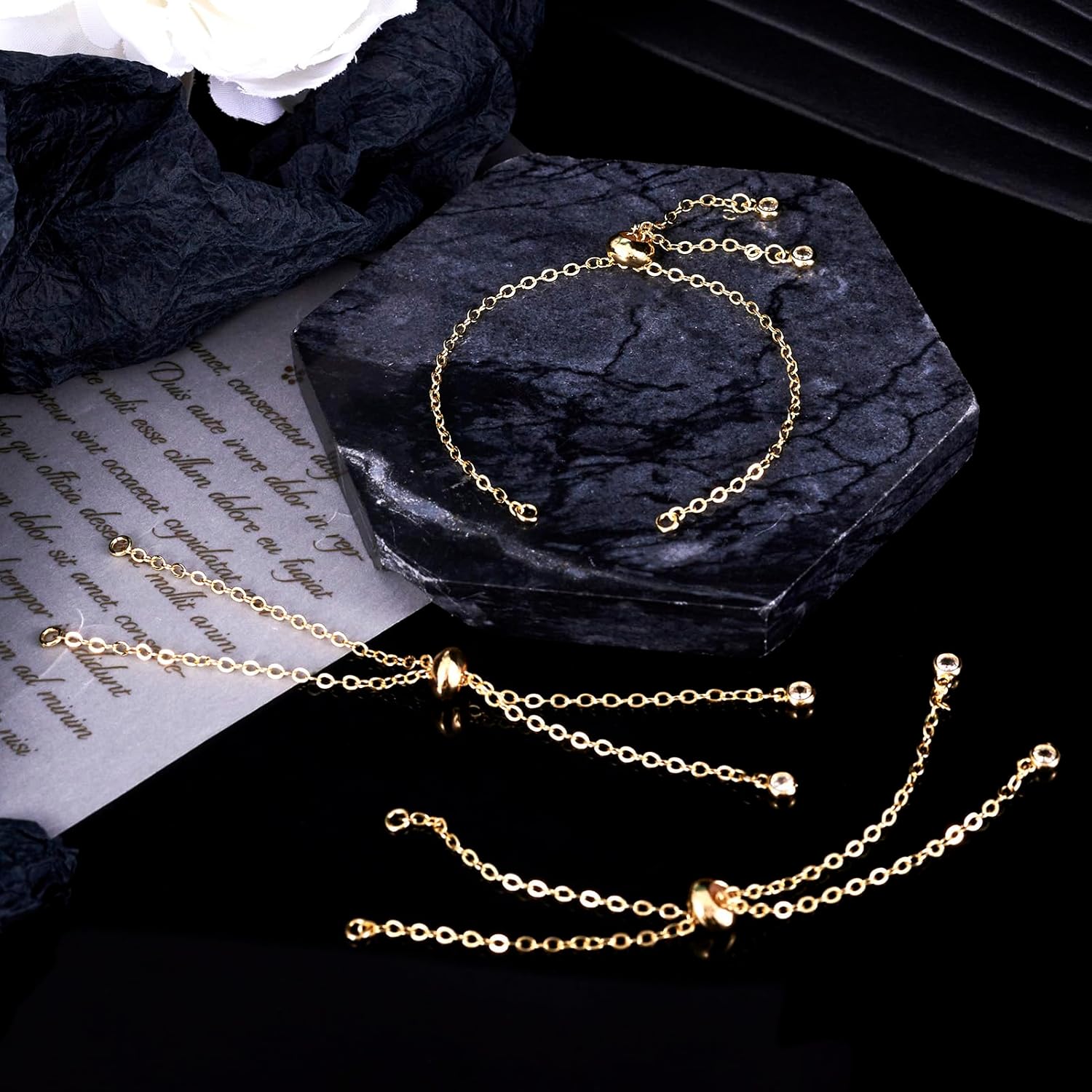 FASHEWELRY 10Pcs 18K Gold Plated Cable Chains Bracelet Adjustable Slider Bracelet Slider Extender Chains with Cubic Zirconia Ends for Woman Girl Jewelry Making, 7.87 Inch Long - Image 6