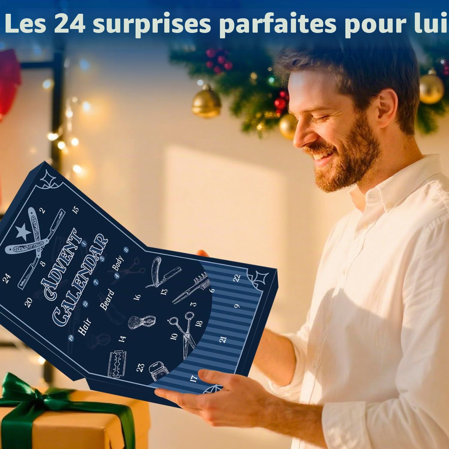 Calendrier de l'Avent 2025 pour Hommes, 24PCS kit d'entretien de la Barbe de Qualité Supérieure, Calendrier de Noël pour le Corps, le Visage, la Barbe et les Cheveux, Cadeaux de Noël pour Hommes