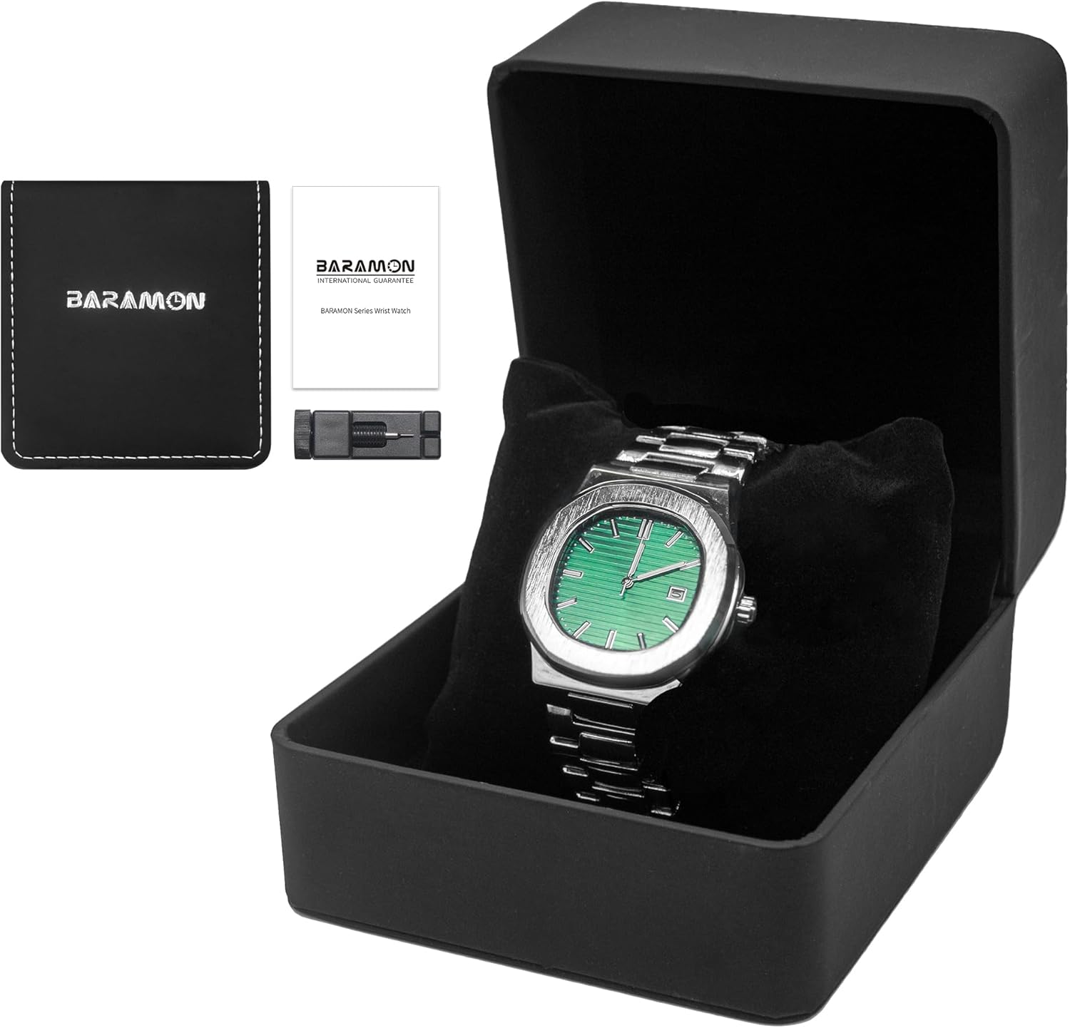 BARAMON Wrist Watches for Men, Nautilus Stainless Steel Quartz Movement Date Luxury Diamond Style Men's Luminous Hands Casual Business Watches - Image 4