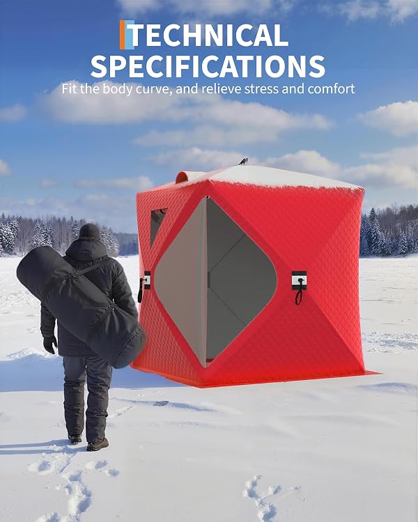 GarveeLife Ice Fishing Shelter Insulated for 3-4 Person, 60 Seconds Instant Setup Portable Hub Tent, Windproof Thermal Shanty with 420d 3-Layer Material & Carry Bag for Winter Fishing by GarveeLife - Image 6
