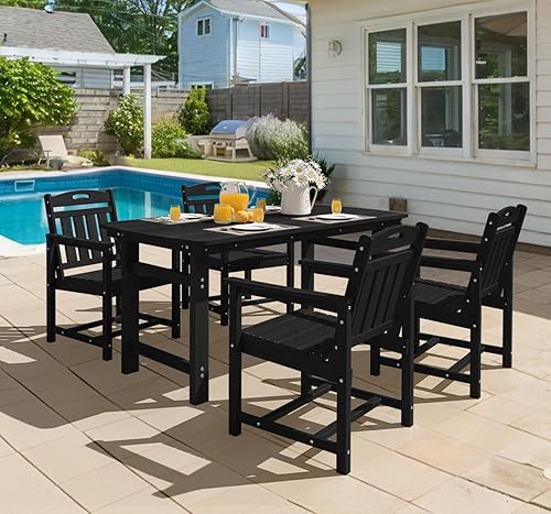 Miniatura 8 de Ciokea Juego de 2 sillas de comedor para patio al aire libre, sillas de porche de polietileno de alta densidad para mesa de comedor, muebles de