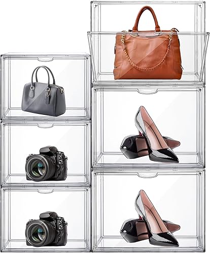 6 piezas de acrílico de varios tamaños con puerta magnética, bolsa transparente, caja de almacenamiento, organizador de almacenamiento de plástico