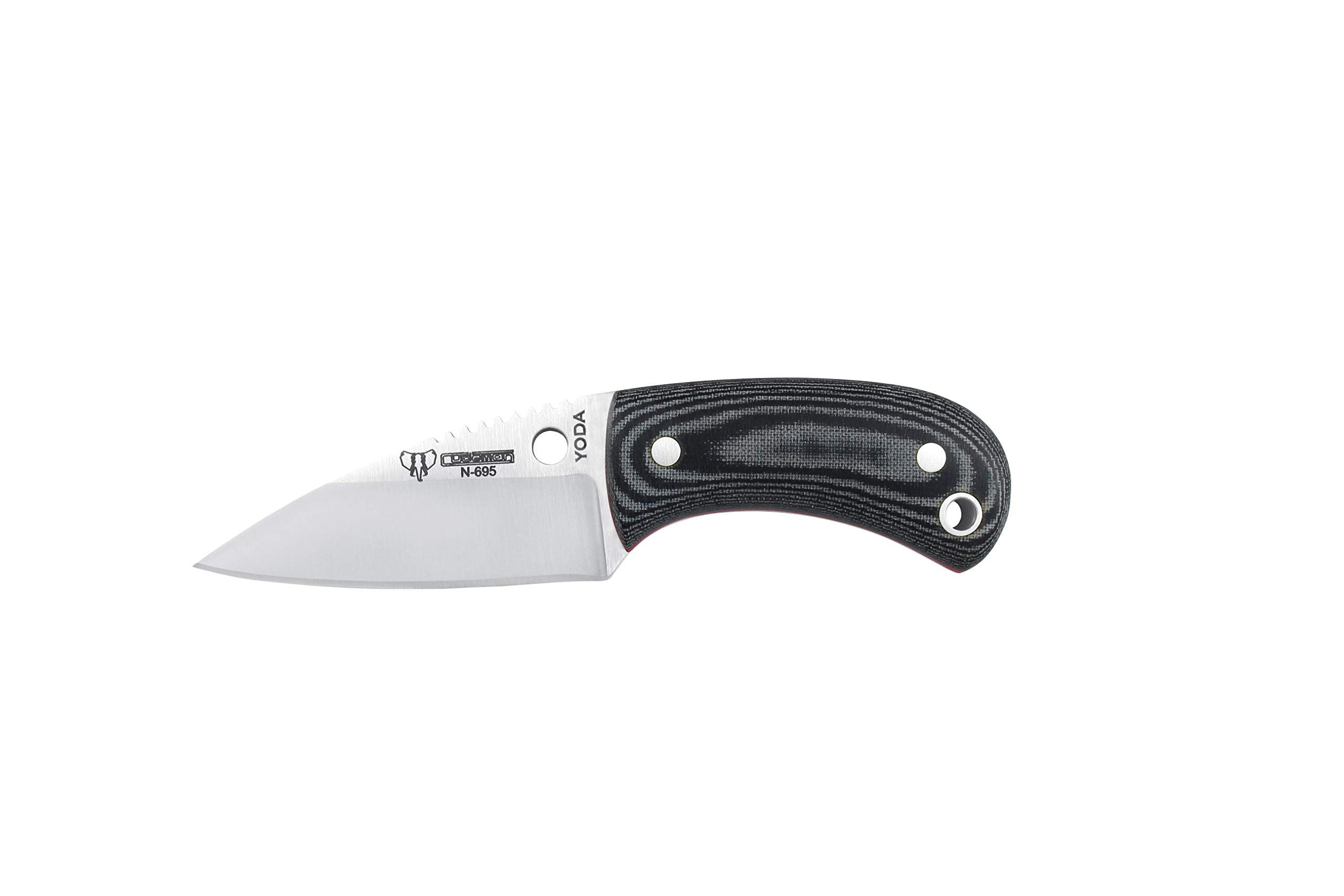 Cudeman Yoda 200-M YODA nóż Böhler ostrze stalowe N-695 5,8 cm czarny uchwyt Micarta na polowania, wędkowania, survivalu i bushcraft + uchwyt na butelkę