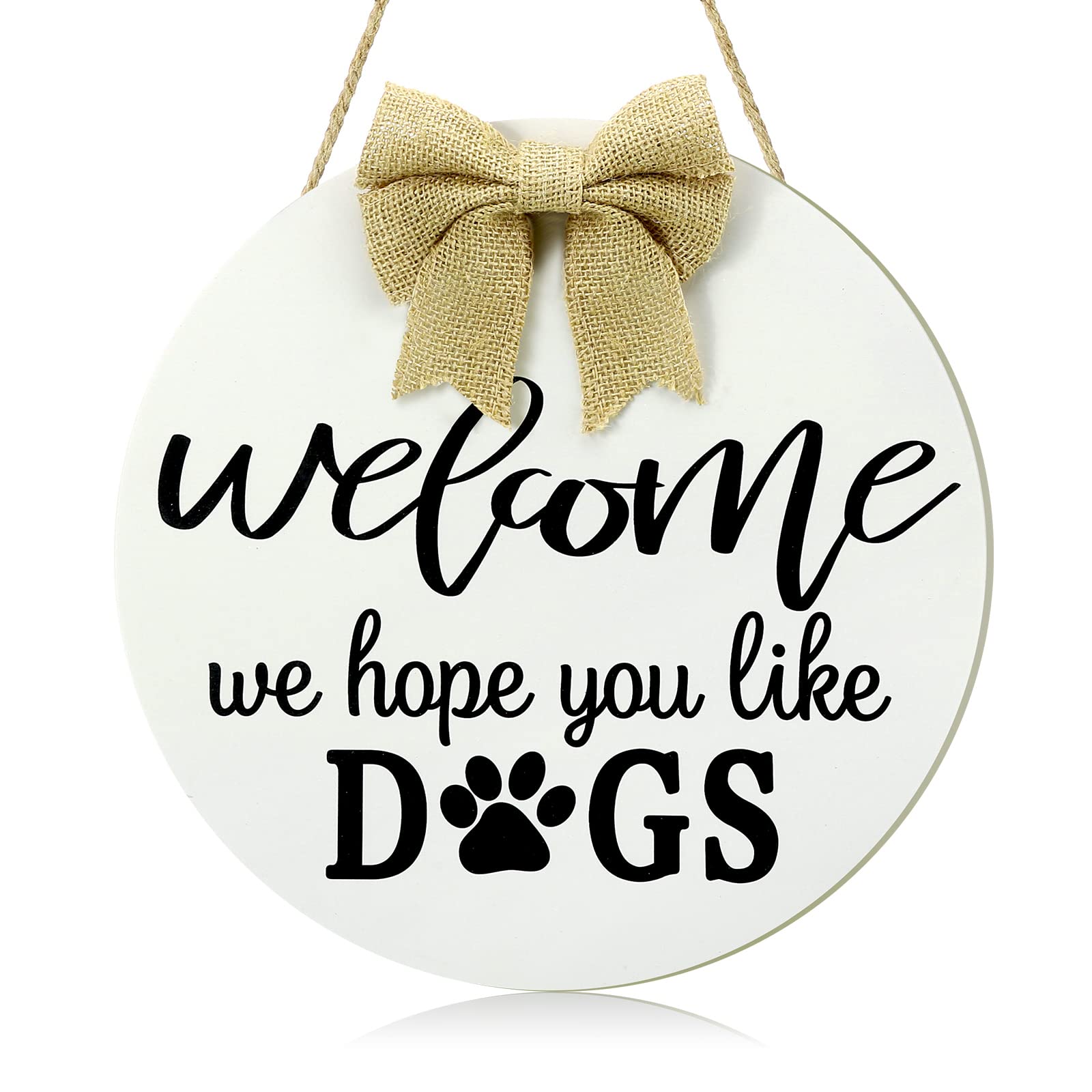Jetec Rustic Welcome Sign Hope You Like Dogs Sign Farmhouse Porch Decorations for Home Front Door Outdoor Indoor (White)