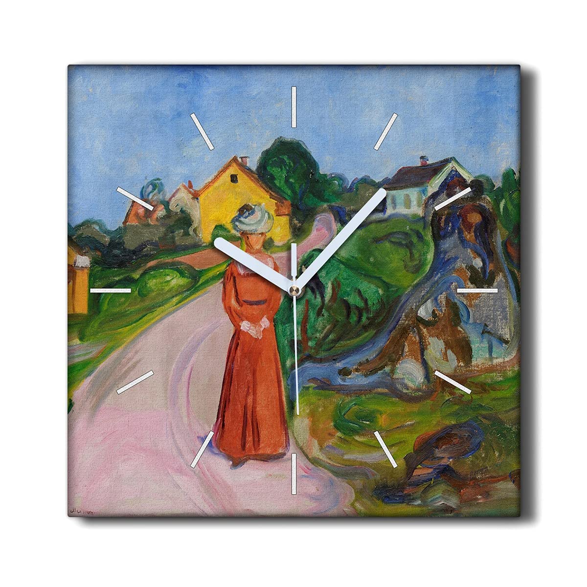 Horloge sur Toile 30x30cm Le Salon sans tic-tac Femme en Robe Rouge