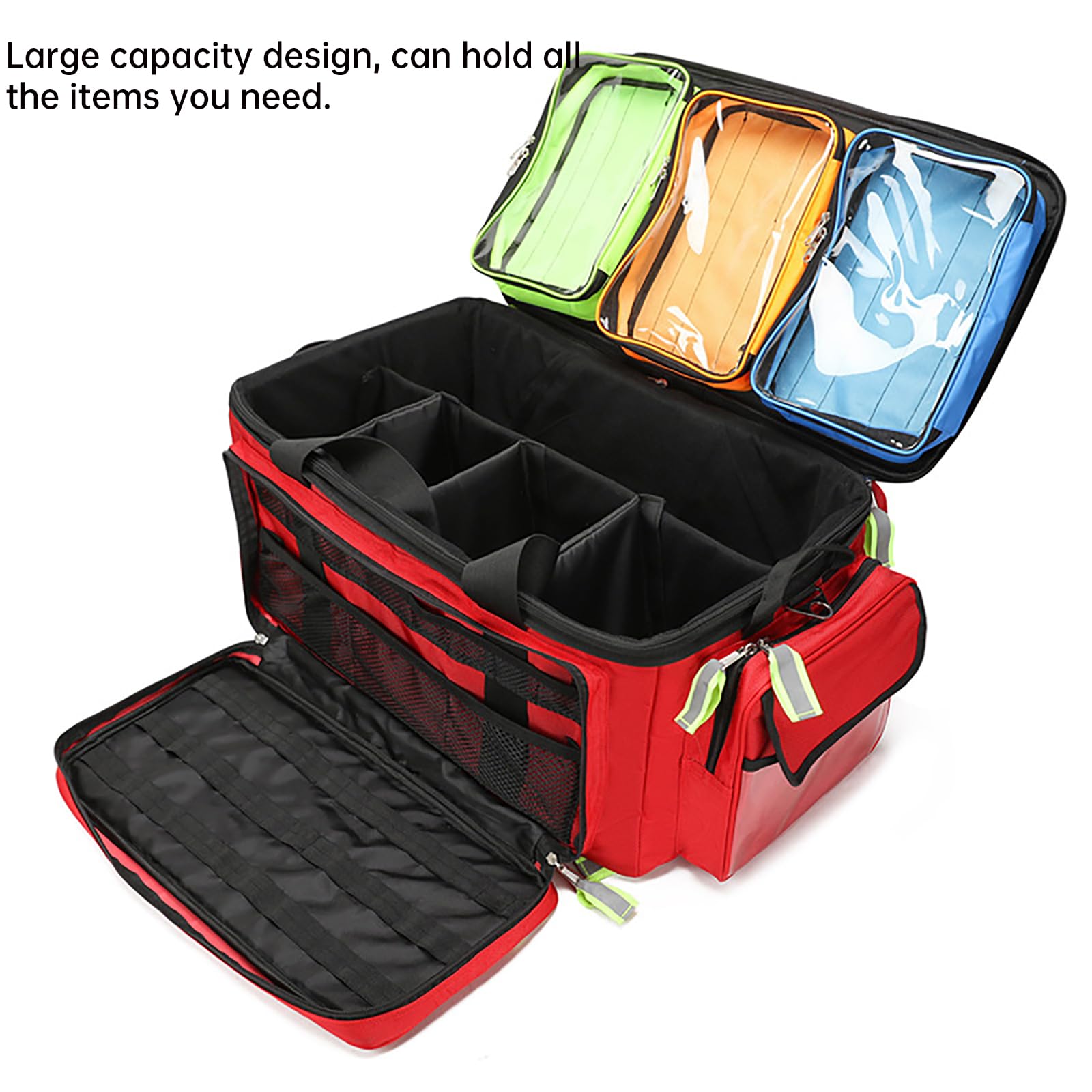 Bolsa de equipo médico con compartimento expandible para archivos, tela Oxford impermeable, diseño de tira reflectante para actividades al aire libre, camping y senderismo