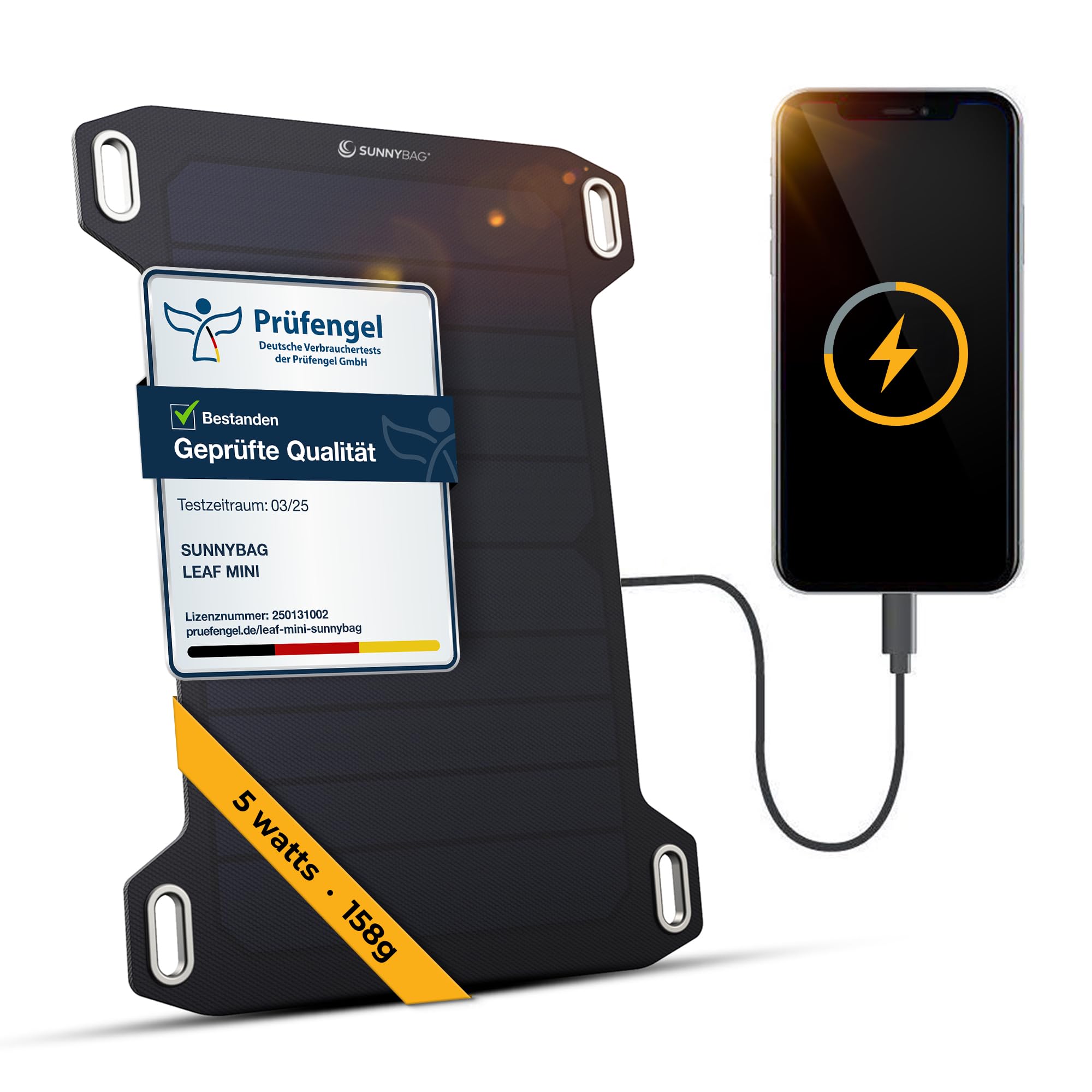 Sunnybag® Leaf Mini 2.0 Panneau Solaire [Ultra léger et Compact] – Chargeur Solaire (étanche et Robuste) – Panneau Solaire avec USB pour randonnée, Camping et extérieur – Idéal avec Batterie Externe