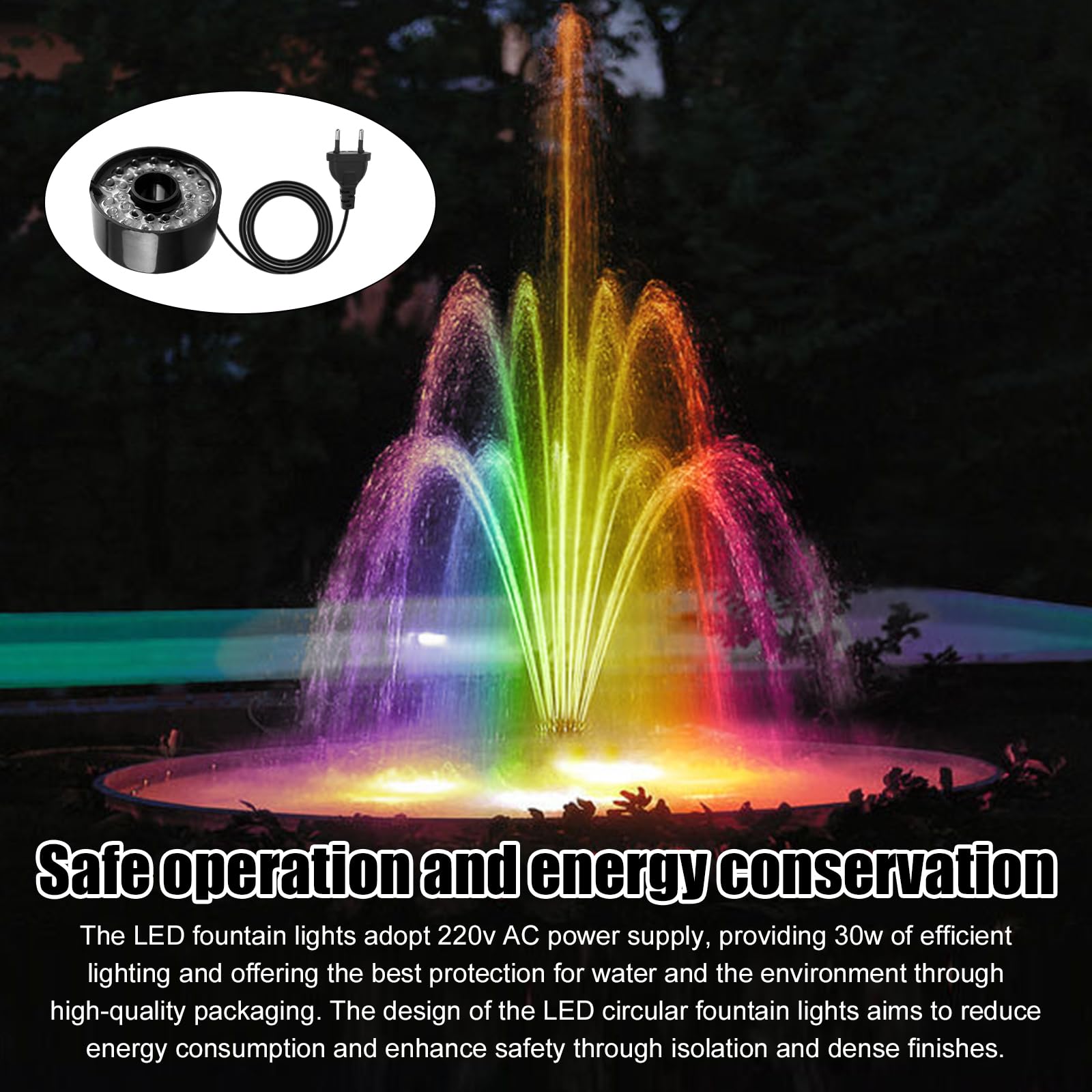 Luces Per Fontanas Ad Anello A LED,30W 220V 7 Colores Luce Per Fontana A LED Ad Anello,Luce Subacquea Per Fontana Per Fontane Da Giardino O Giochi D'acqua,Impermeabile IP68,Lunghezza Del Cavo 2,9M