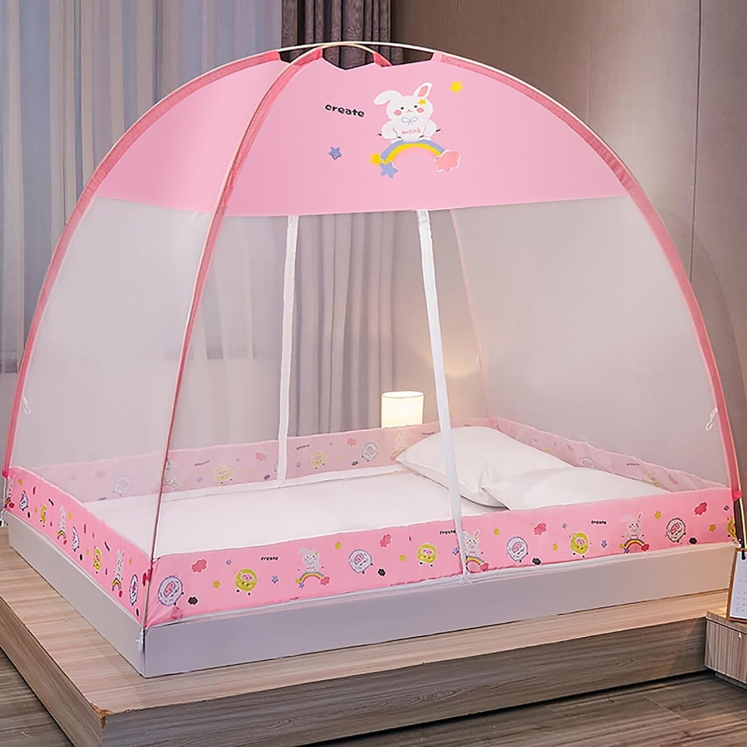 Moustiquaire escamotable double porte pour stopper les insectes au lit